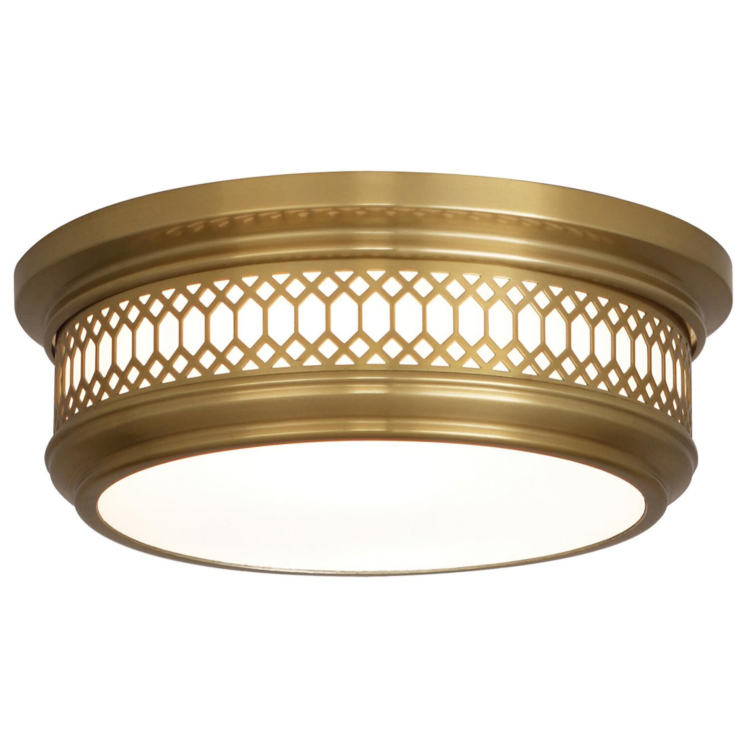 Shown in Antique Brass  finish and Frosted White Cased Glass shade