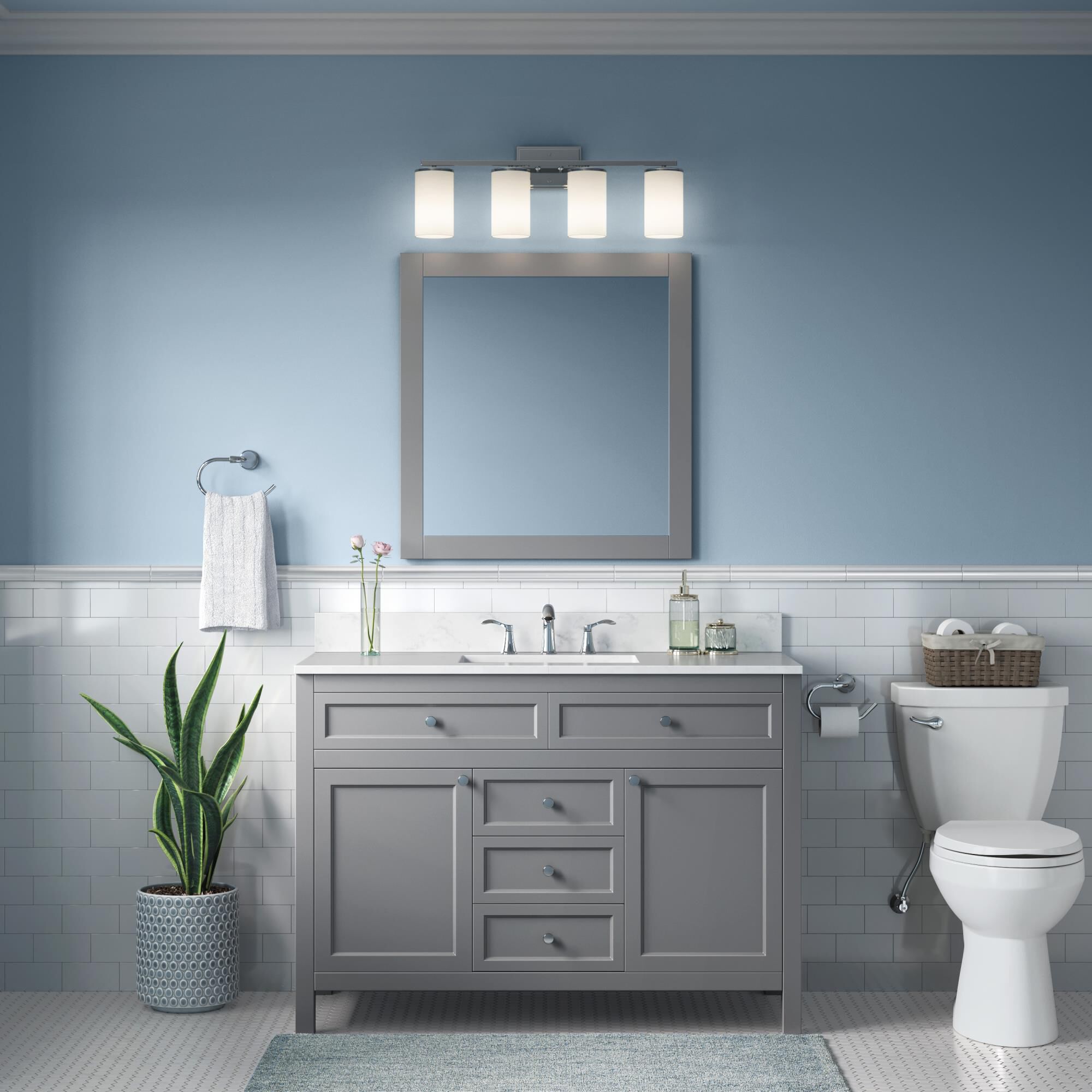 Shown in Chrome finish and Etched White glass