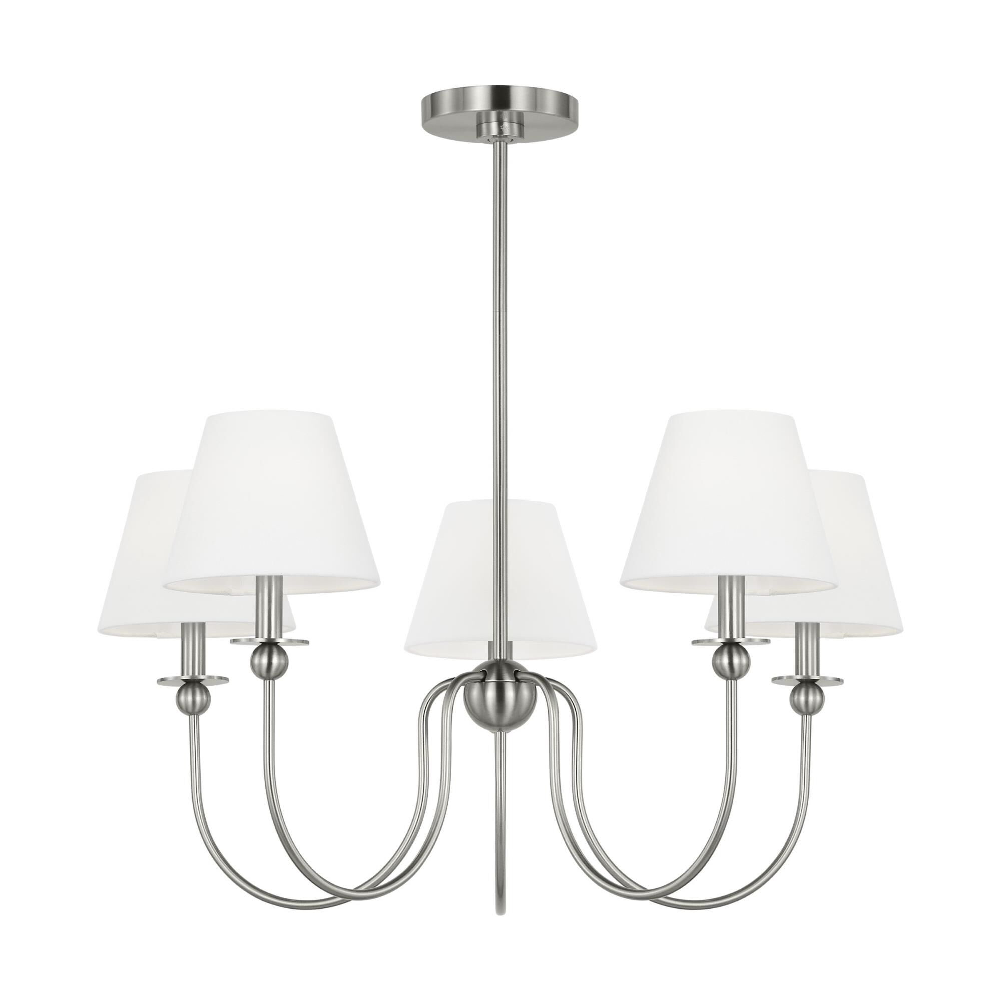 Shown in Brushed Nickel finish and White Linen shade