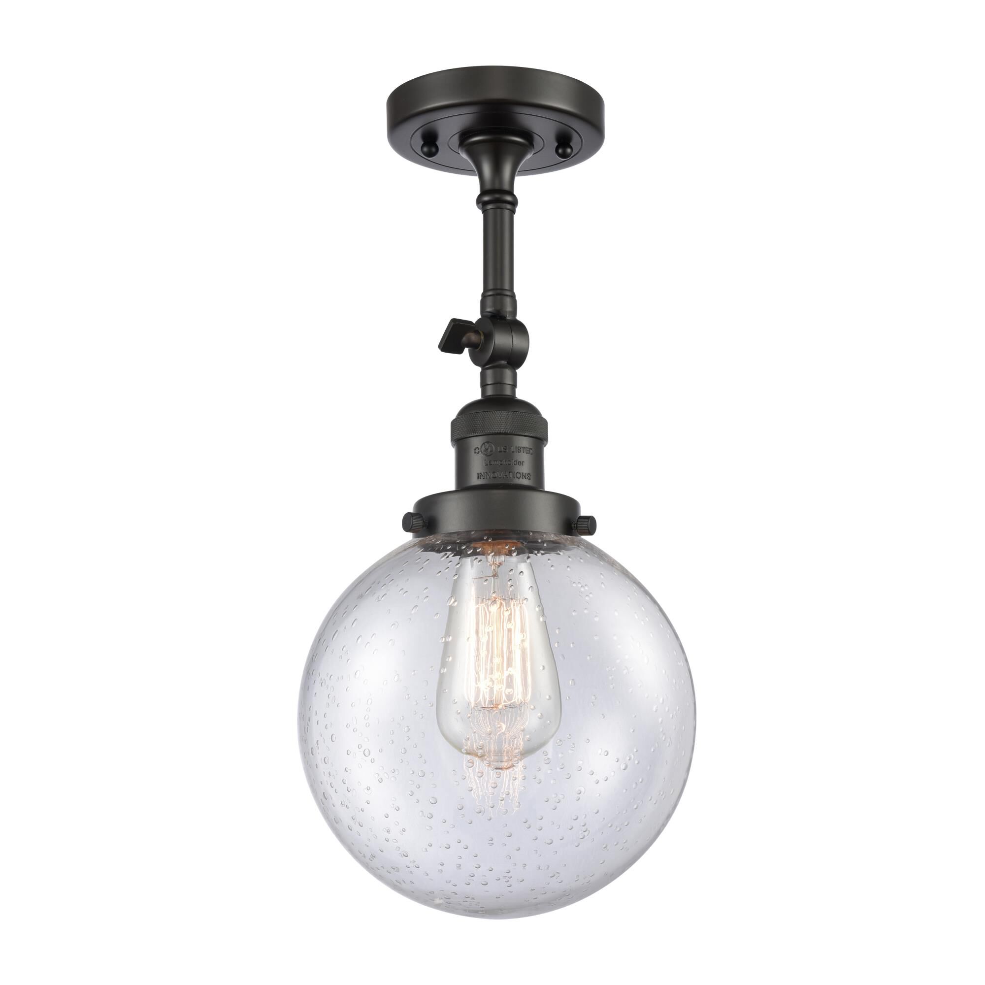 Shown in Oil Rubbed Bronze finish and Seedy glass and No Accent accent