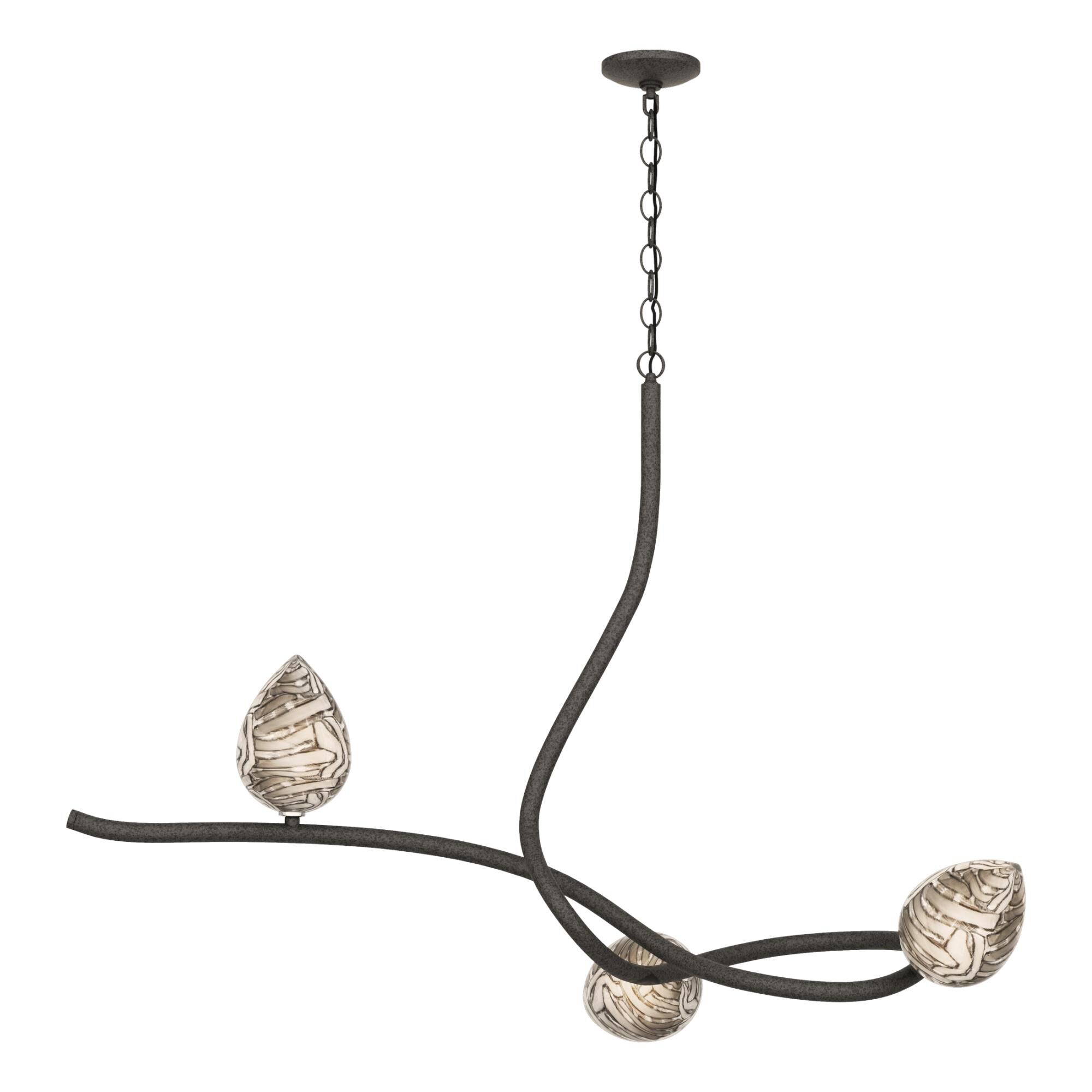 Shown in Natural Iron finish and Grey With Black Swirl glass