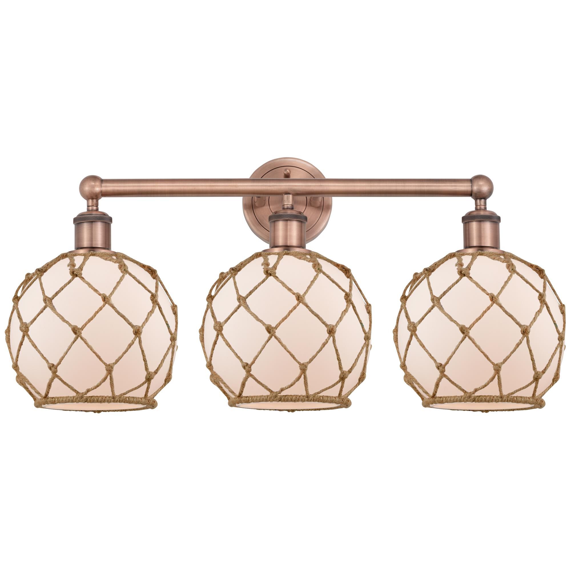 Shown in Antique Copper finish and White with Brown Rope glass