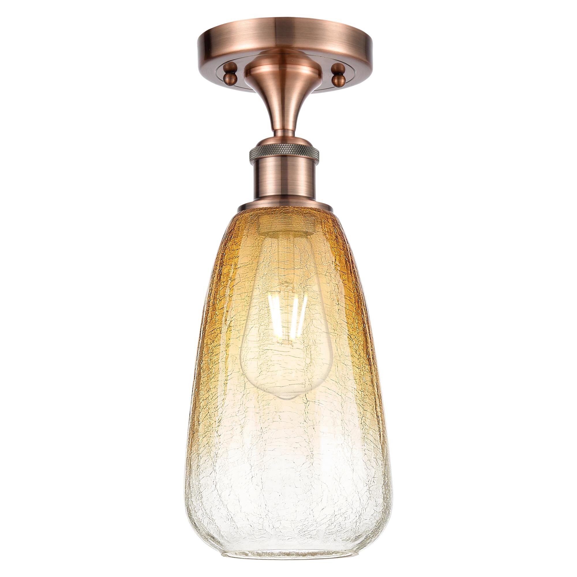 Shown in Antique Copper finish and Amber glass