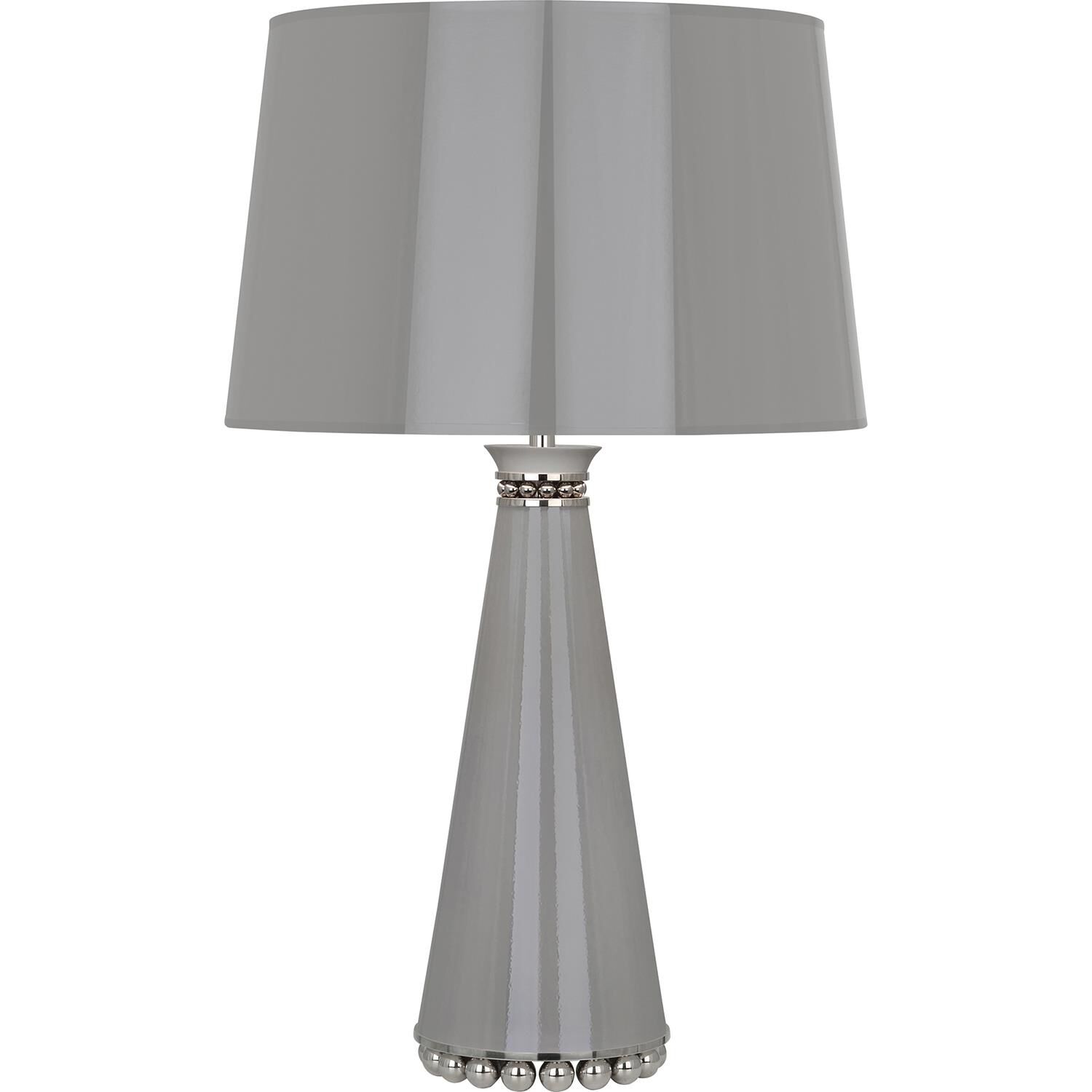 Shown in Smoky Taupe Lacquered Paint And Polished Nickel Accents finish and Smoky Taupe Painted Opaque Parchment With Silver Lining shade