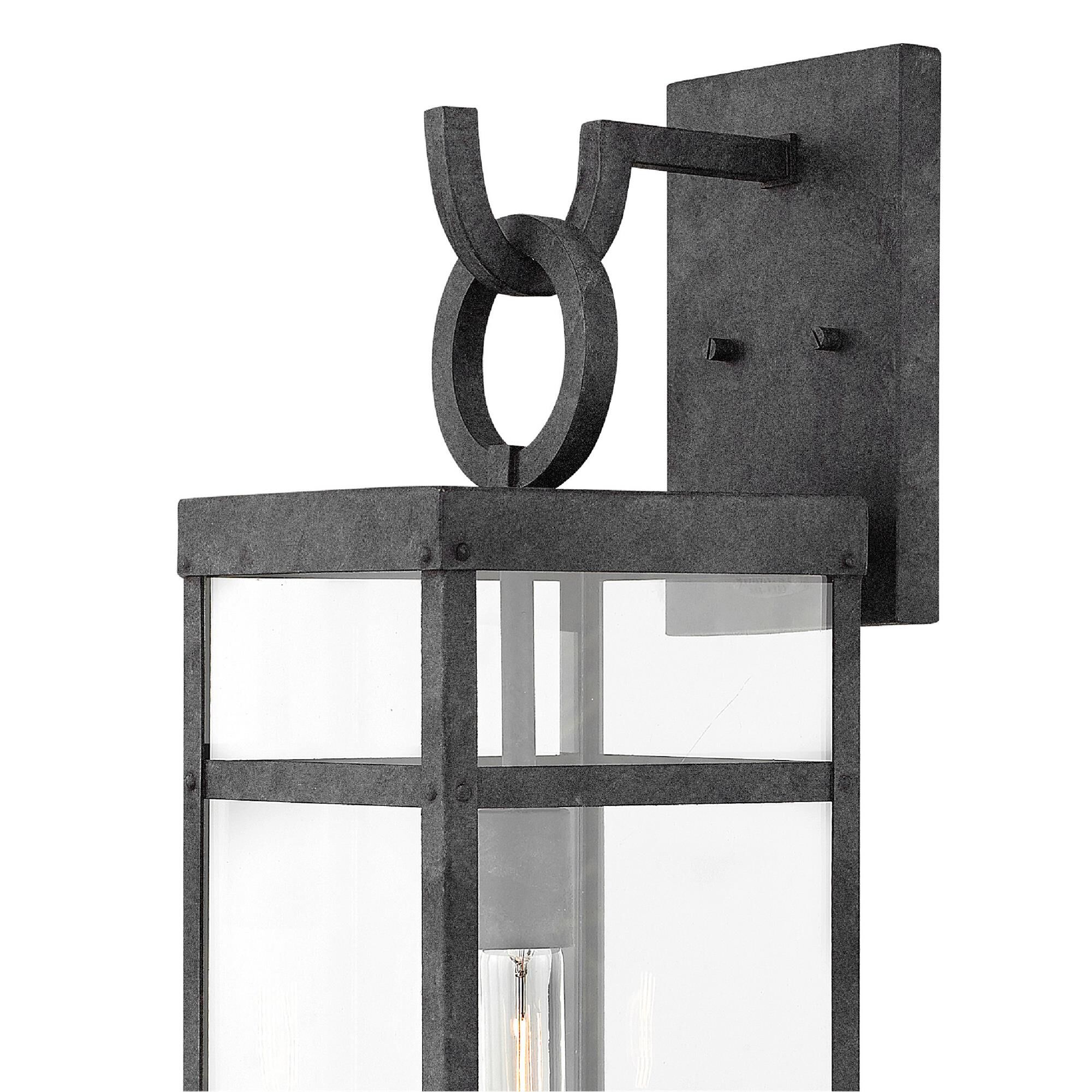 Shown in Aged Zinc finish and Clear glass