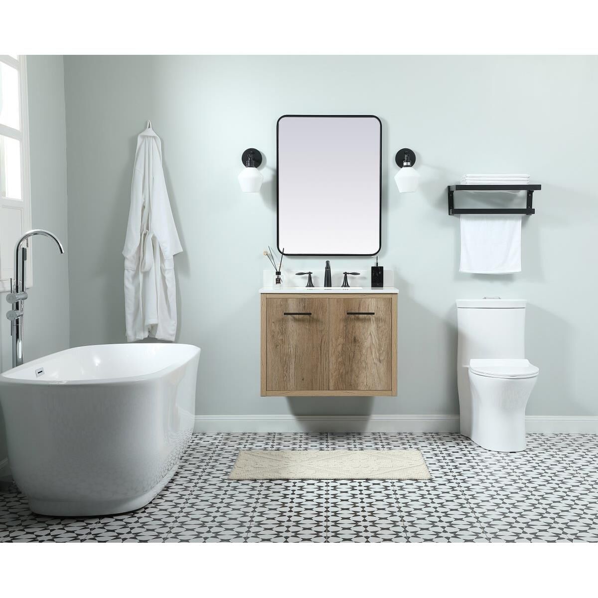 Shown in Natural Oak finish and Backsplash accent