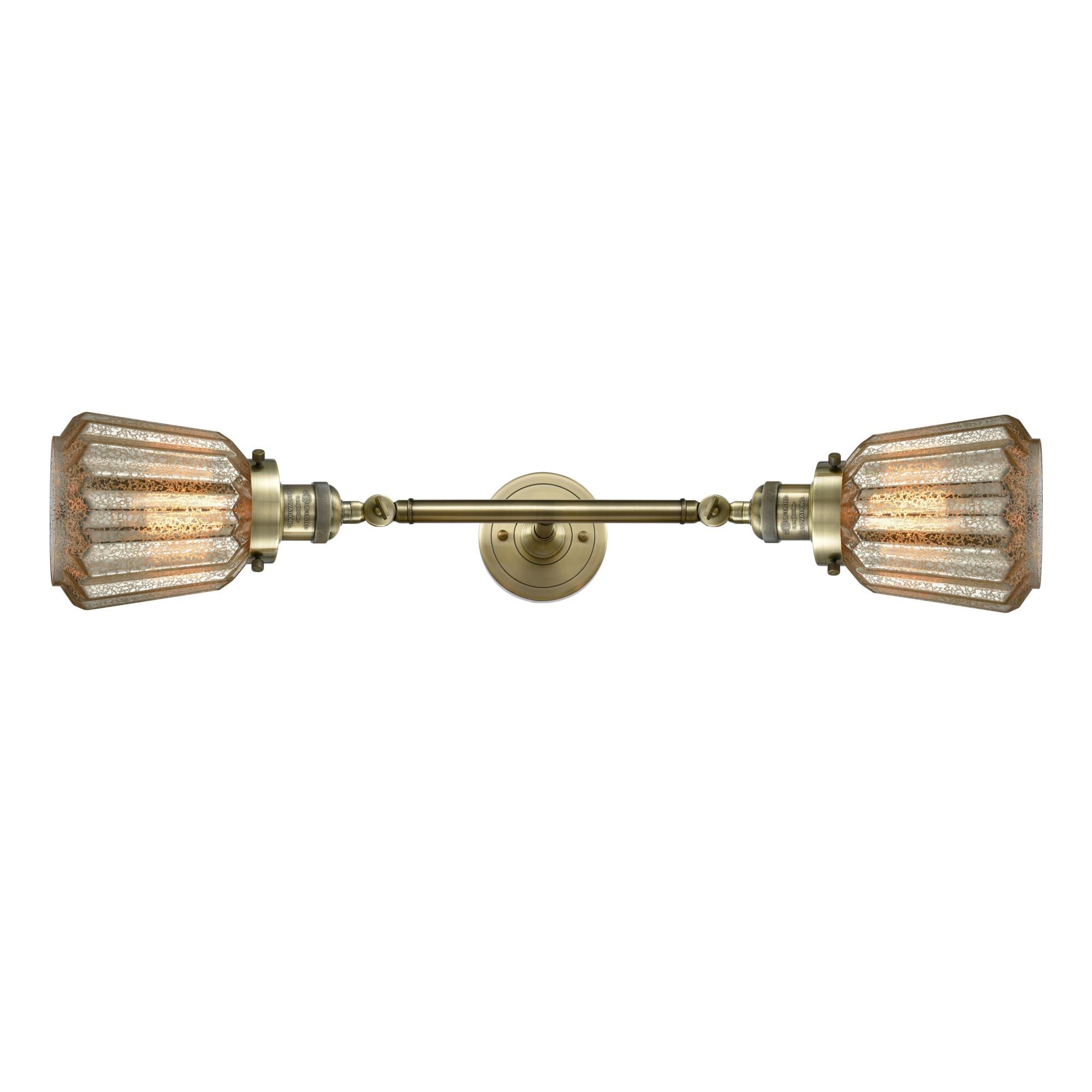 Shown in Antique Brass finish and Mercury Plated glass