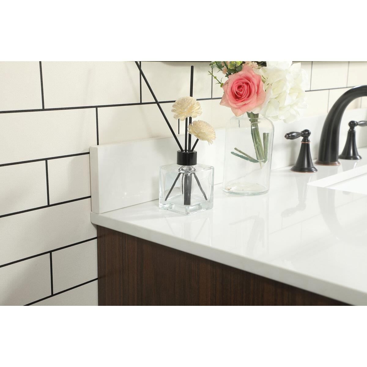 Shown in Walnut finish and With Backsplash accent