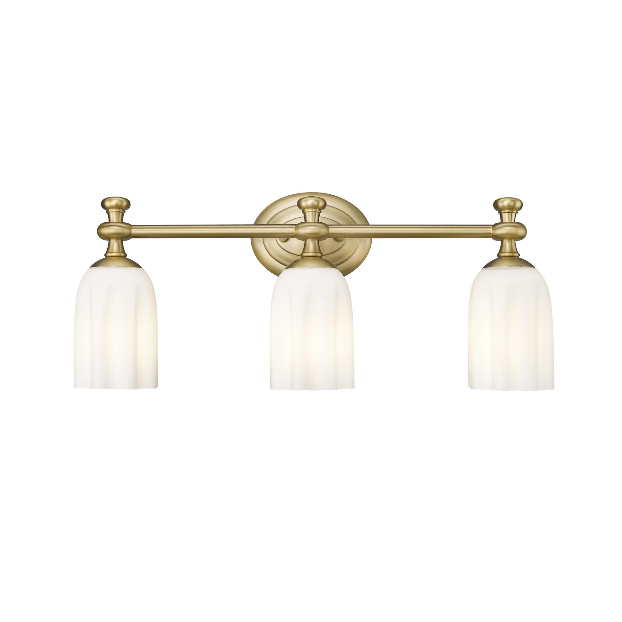 Shown in Modern Gold finish and Opal Etched glass and Opal Etched shade