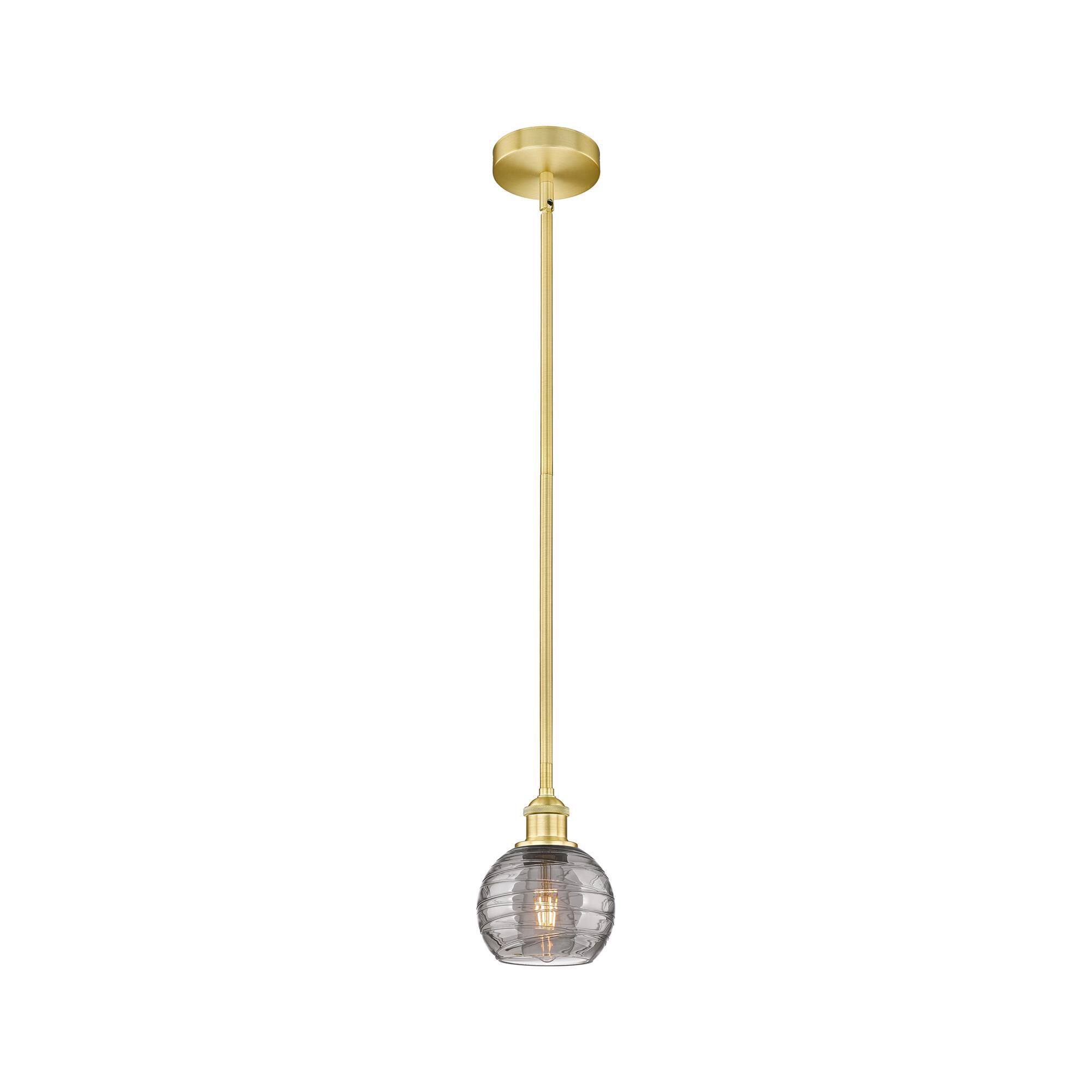 Shown in Satin Gold finish and Light Smoke Deco Swirl glass
