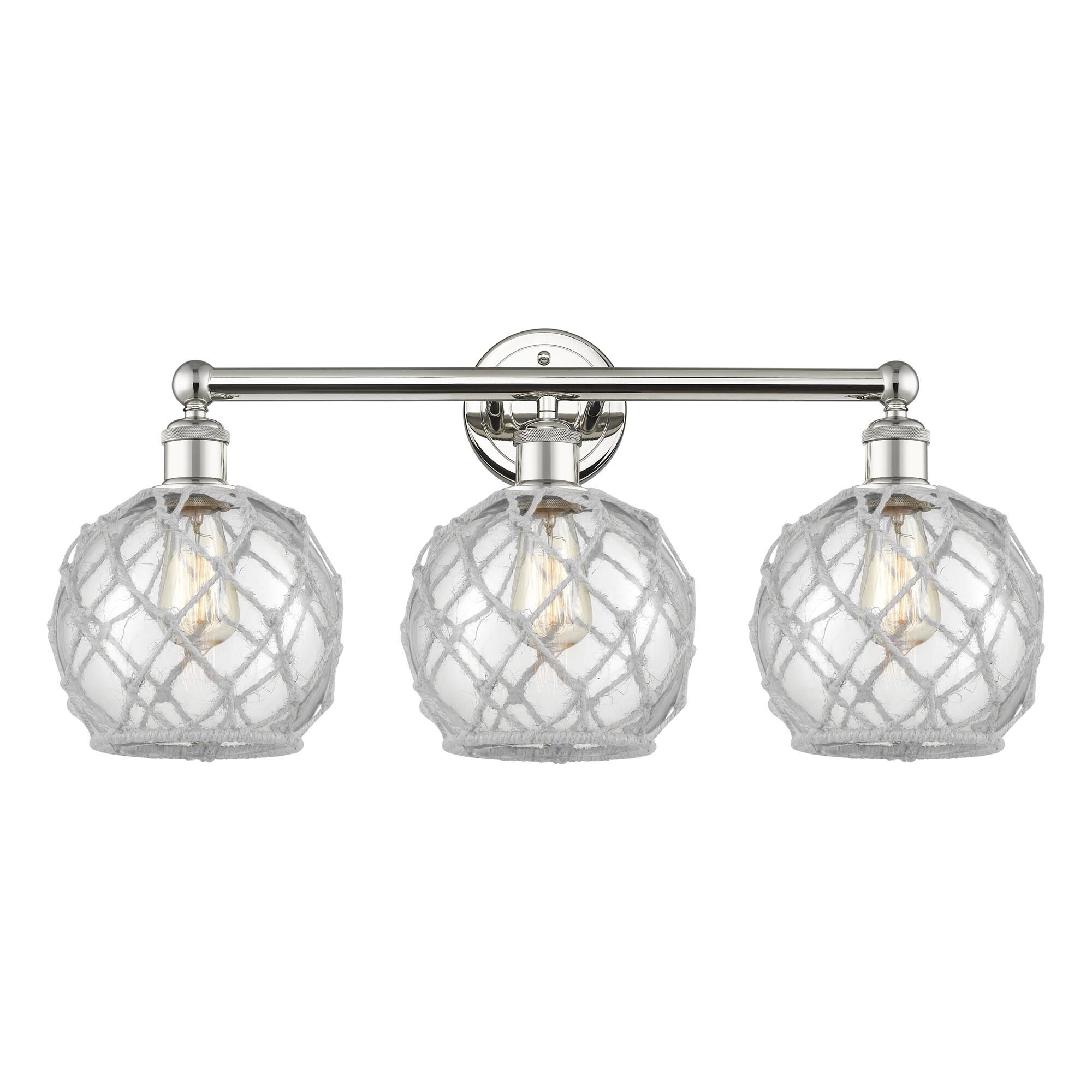 Shown in Polished Nickel finish and Clear with White Rope glass