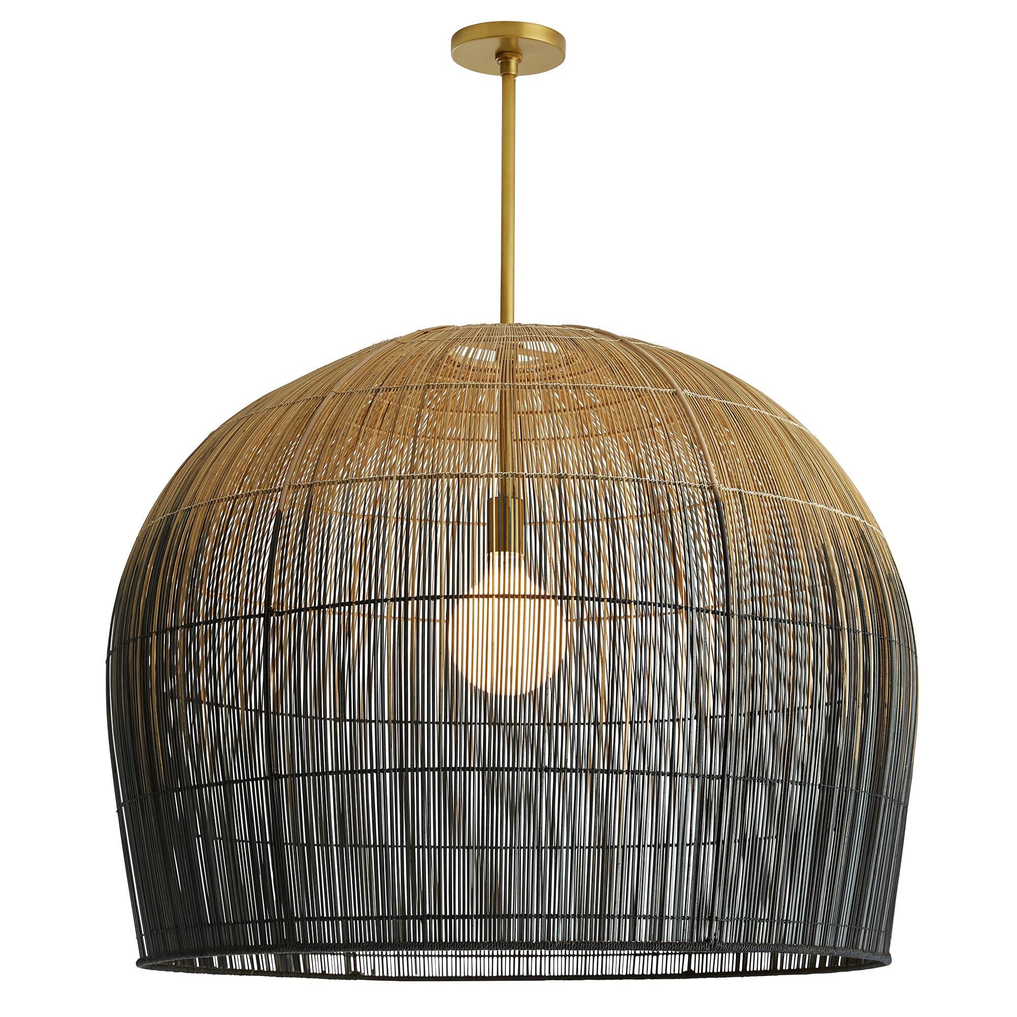 Shown in Antique Brass finish and Natural And Black Ombre Buri shade