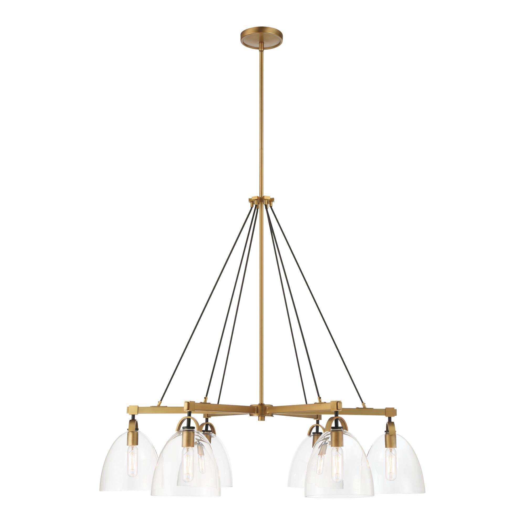 Shown in Legacy Brass & Matte Coal finish and Clear glass and Glass shade