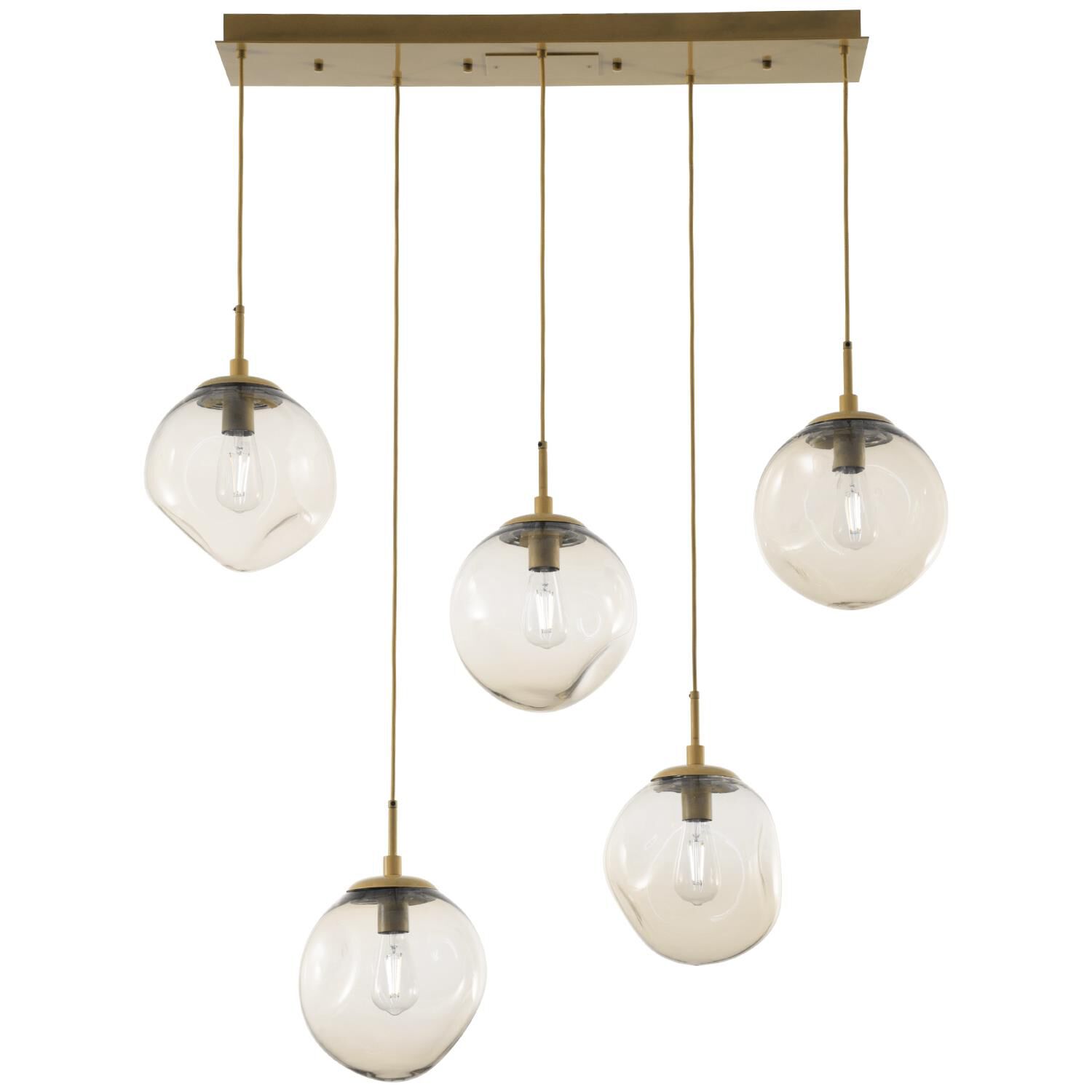 Shown in Gilded Brass finish and Blown Amber glass