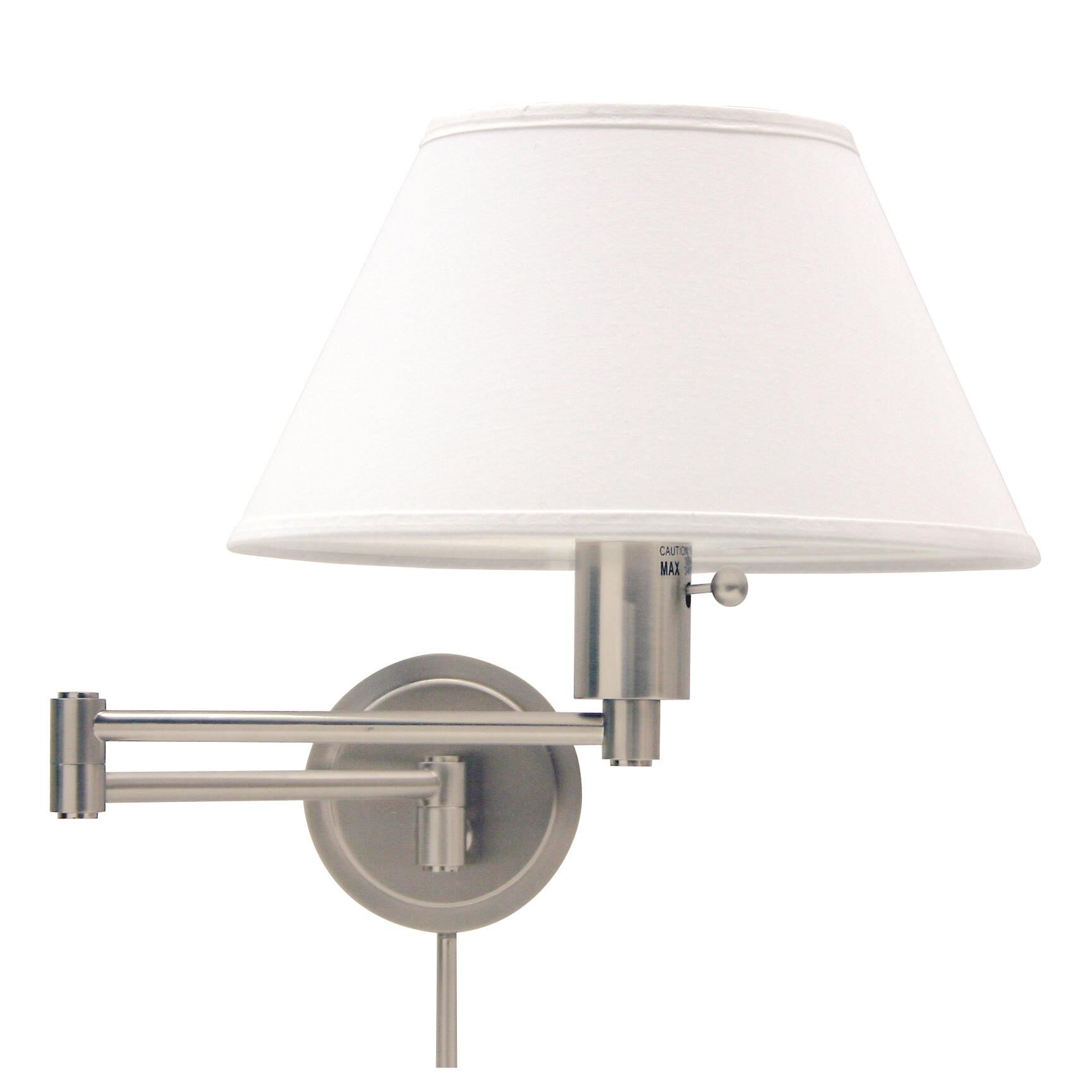 Shown in Satin Nickel finish and White Linen Hardback shade