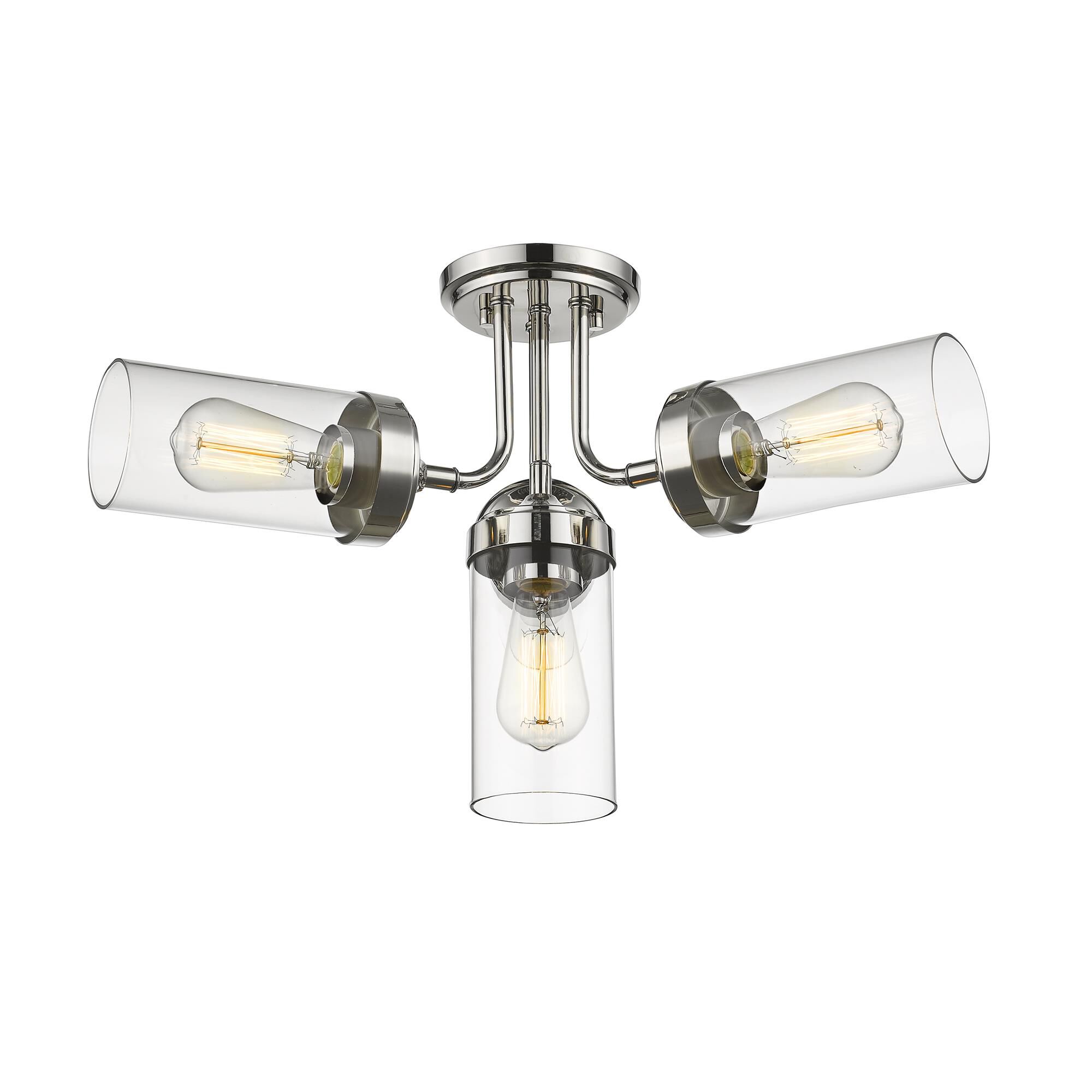 Shown in Polished Nickel finish and Glass shade