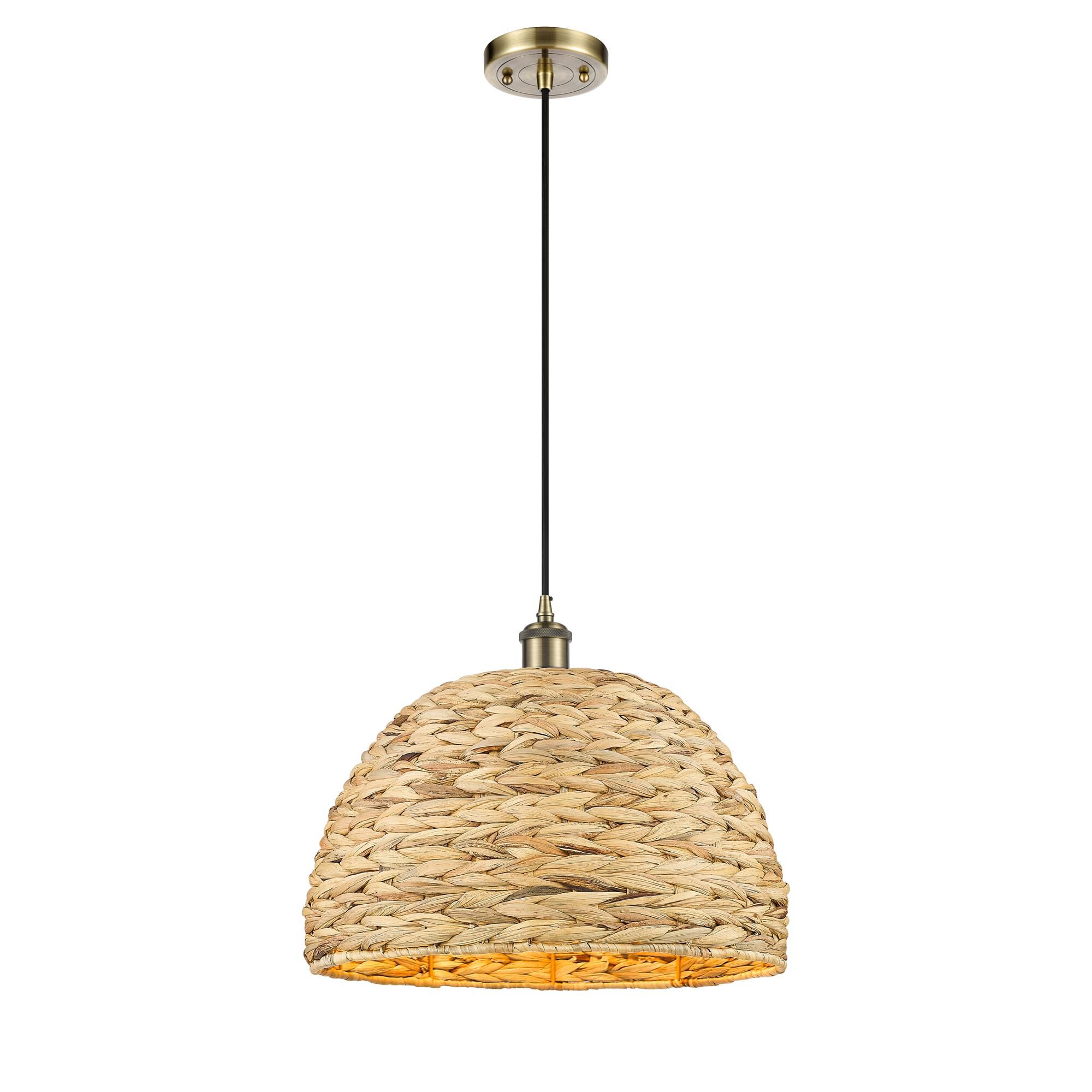 Shown in Antique Brass finish and Natural shade