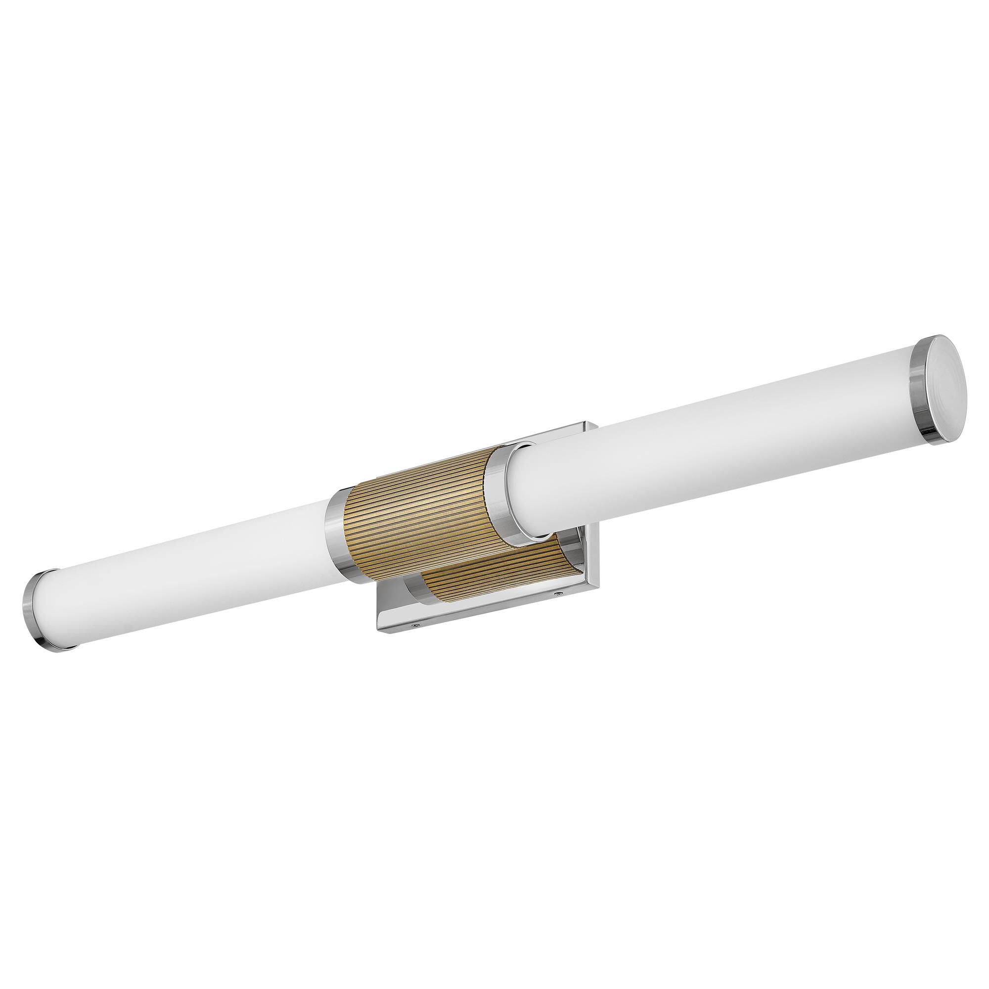 Shown in Polished Nickel finish and Etched Opal glass and Lacquered Brass accent