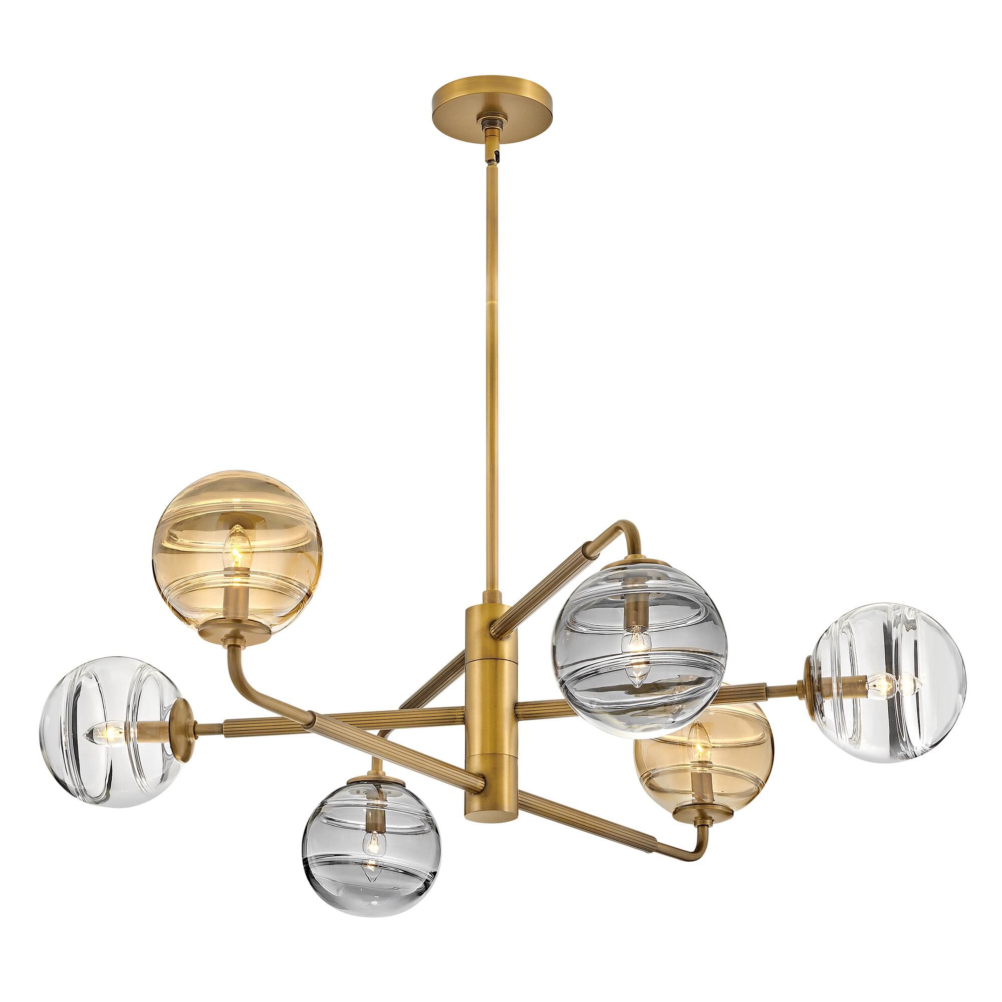 Shown in Heritage Brass finish and Multi-Colored Swirl glass