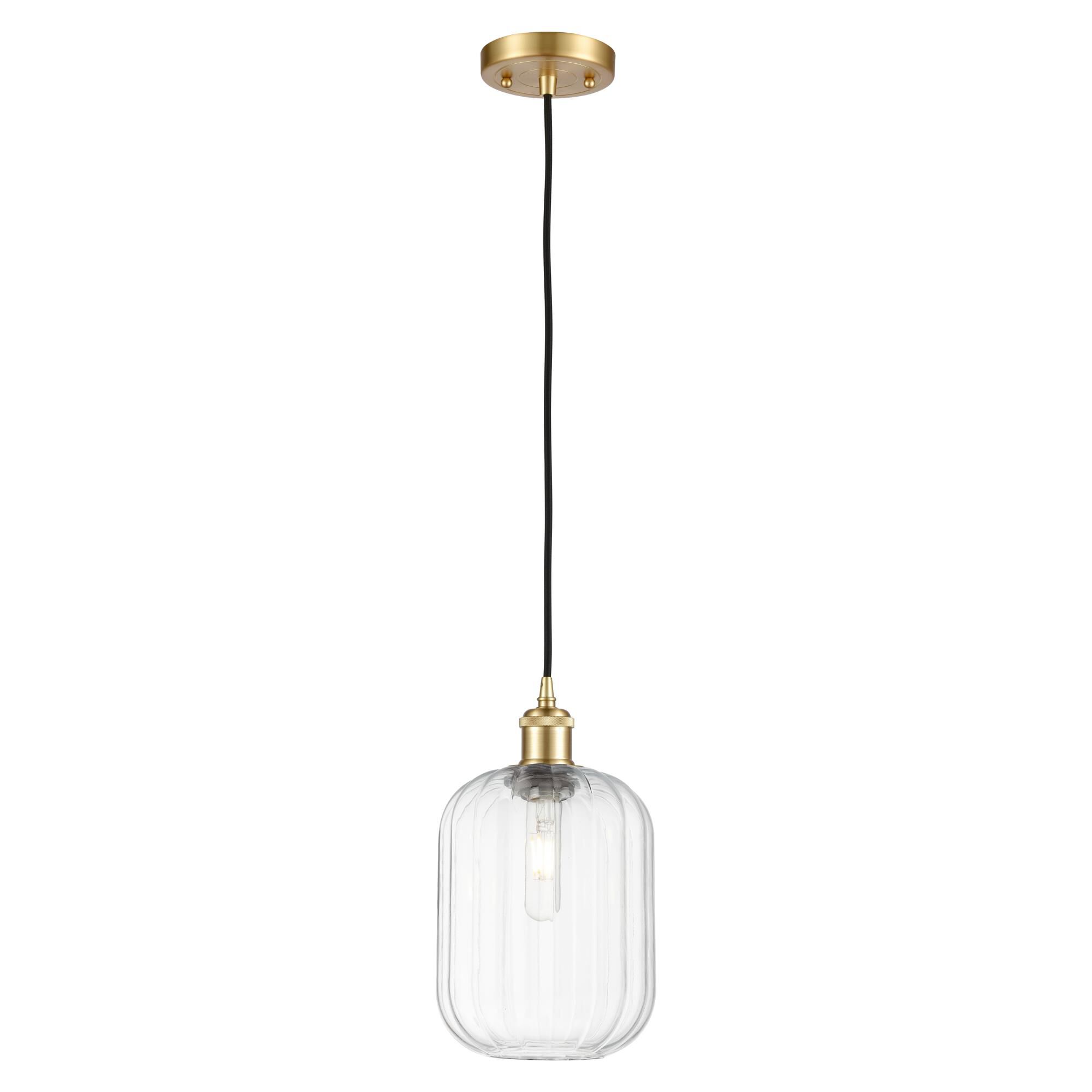 Shown in Satin Gold finish and Clear glass