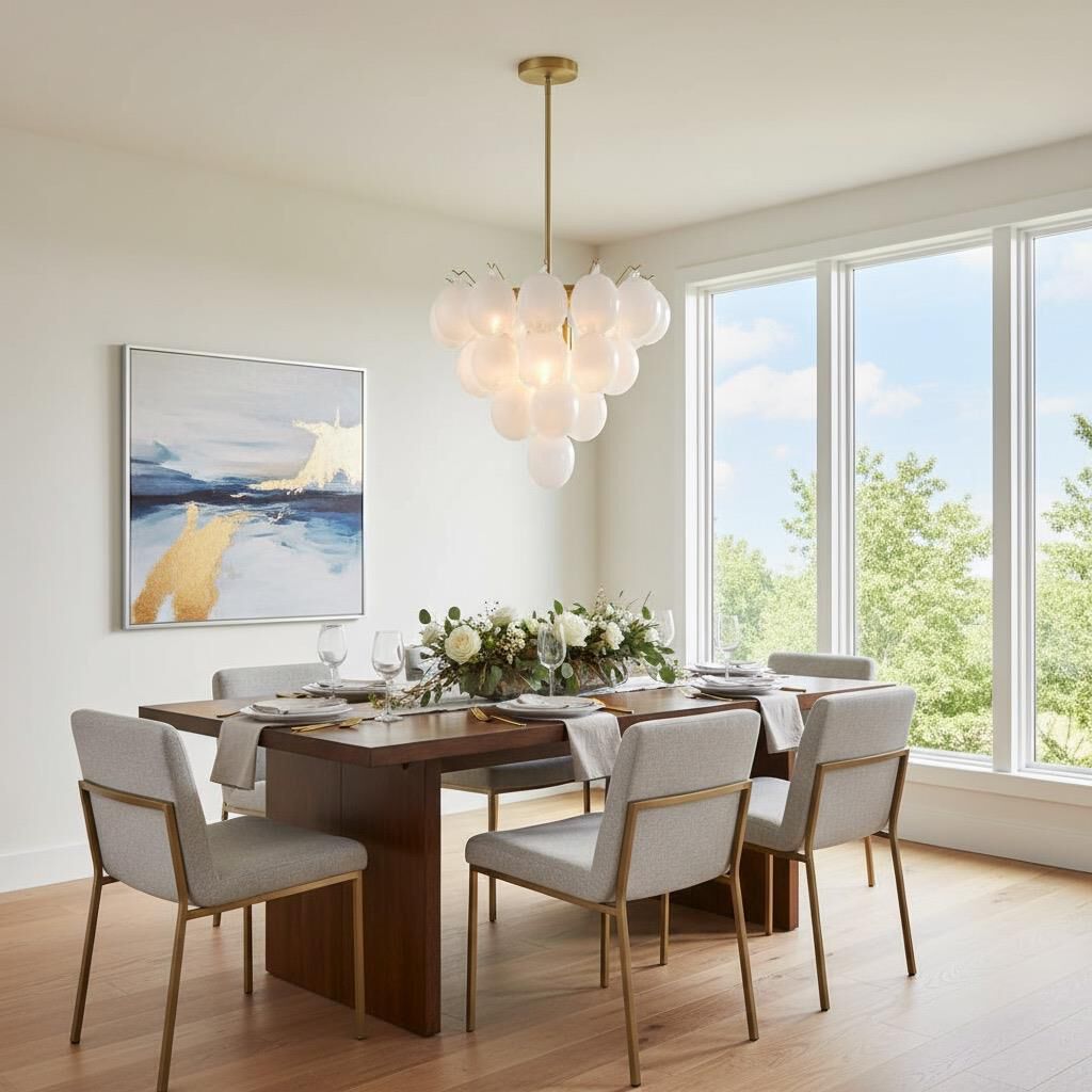 Shown in Brass finish and Milky White glass