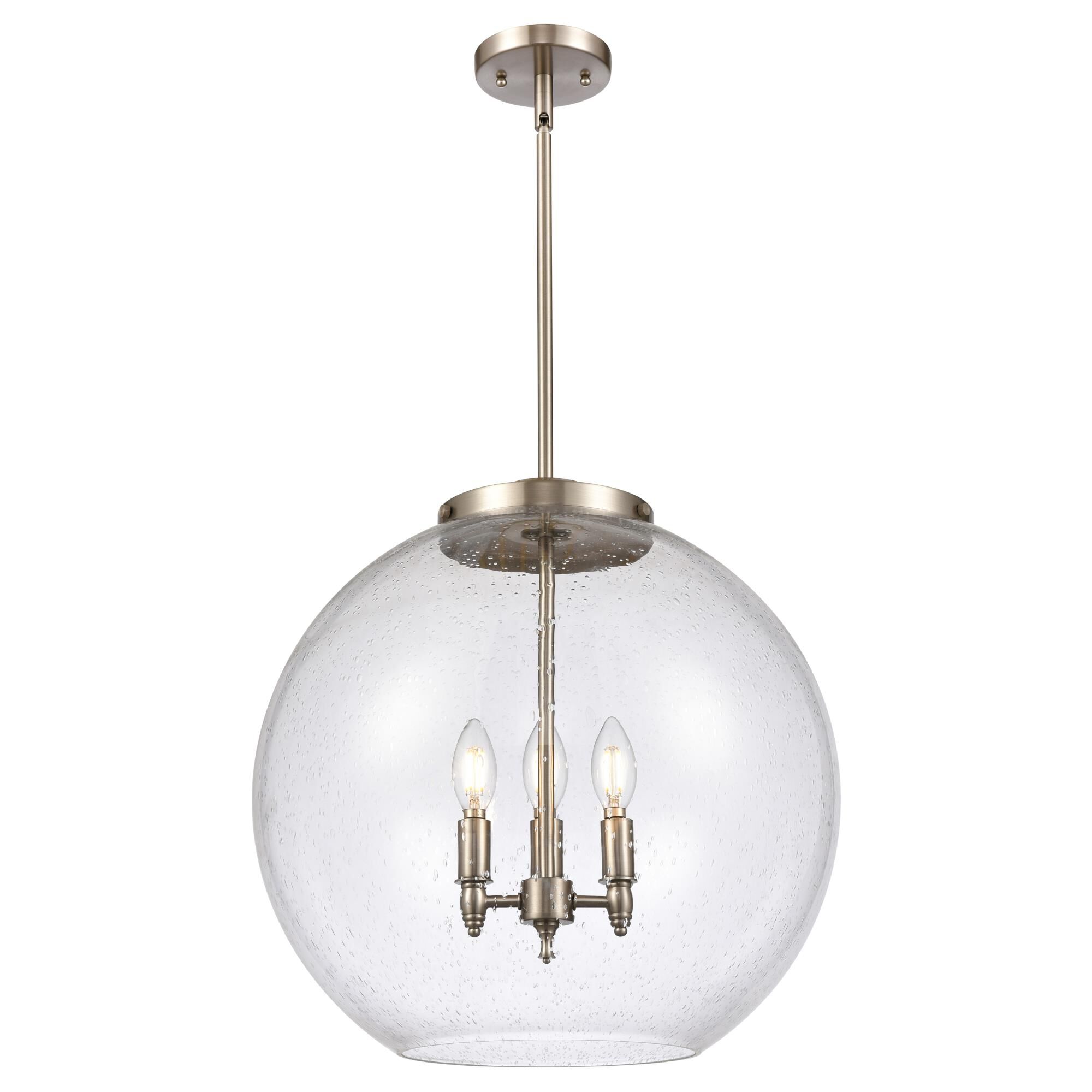 Shown in Brushed Satin Nickel finish and Seedy glass