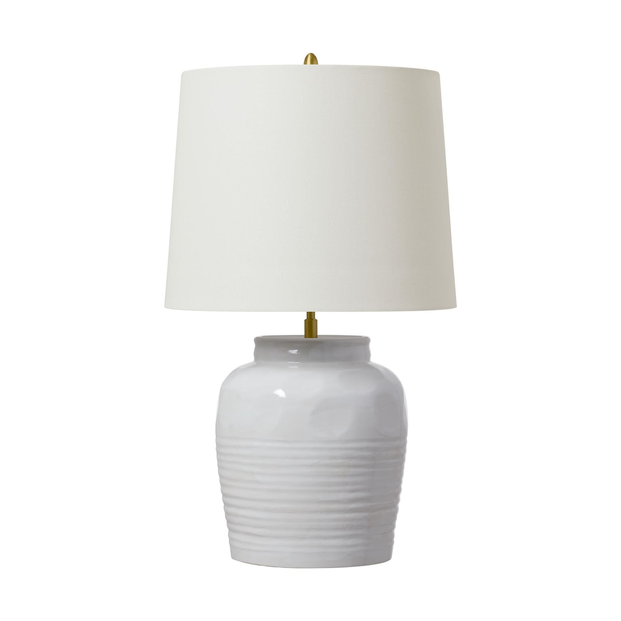 Shown in Natural White finish and White Linen shade