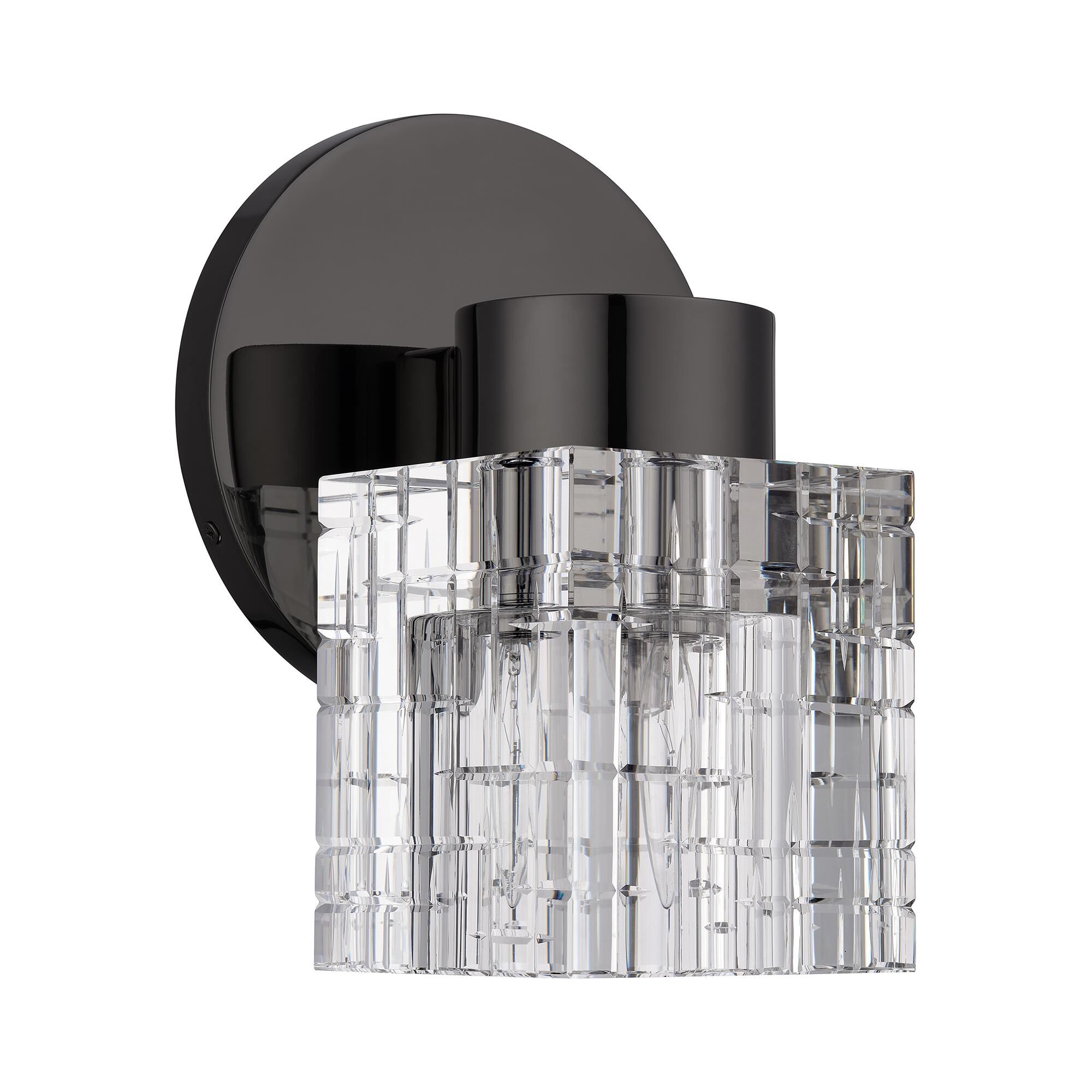 Shown in Black Chrome finish and Crystal glass