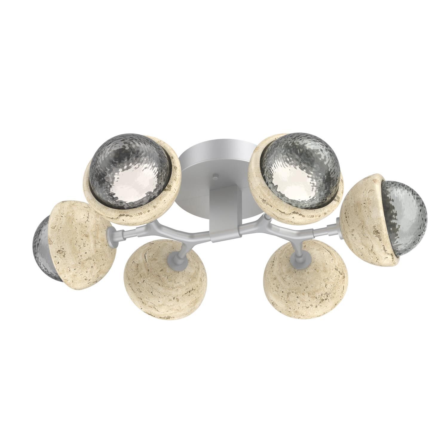 Shown in Classic Silver finish and Smoke glass and Travertine Stone accent