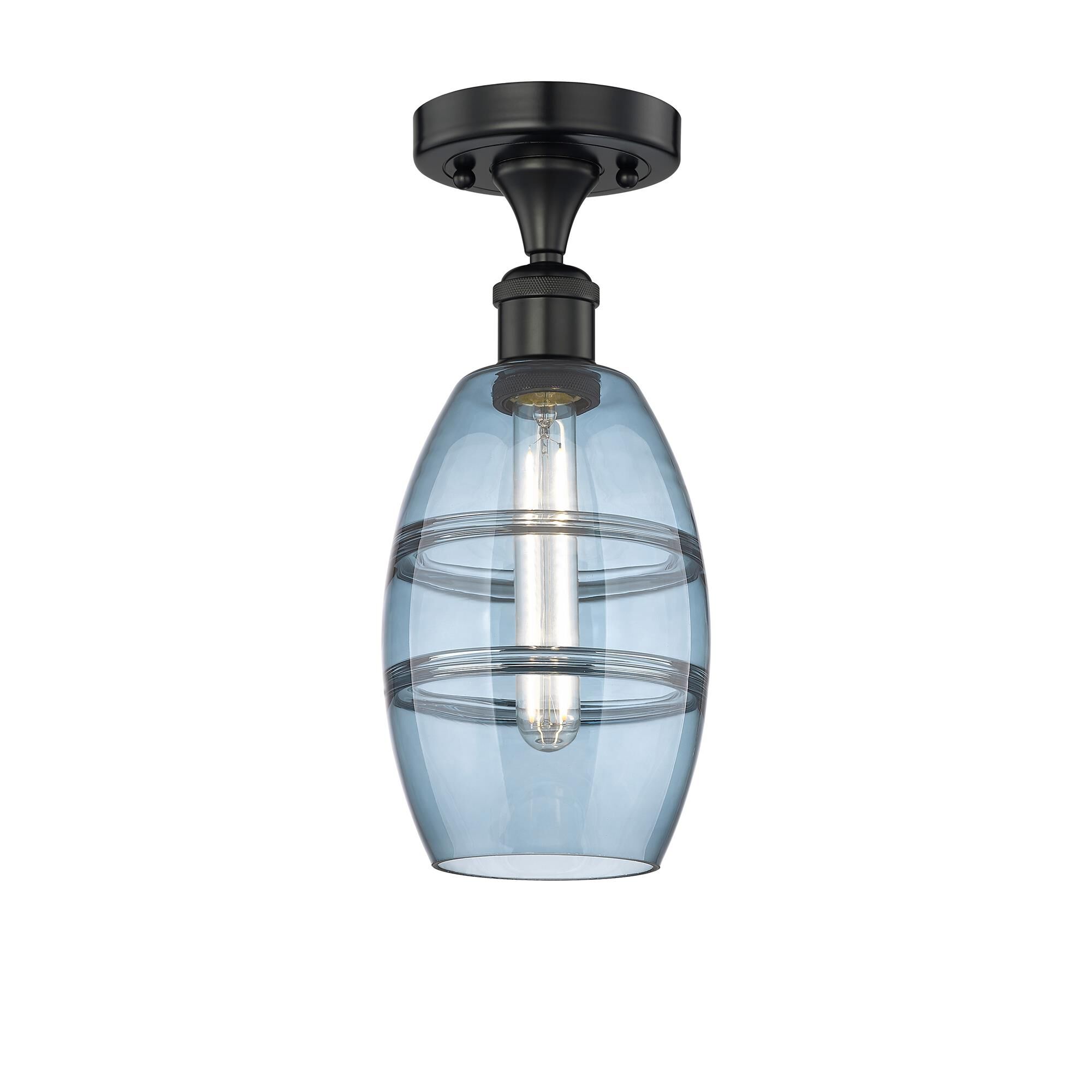 Shown in Matte Black finish and Princess Blue glass