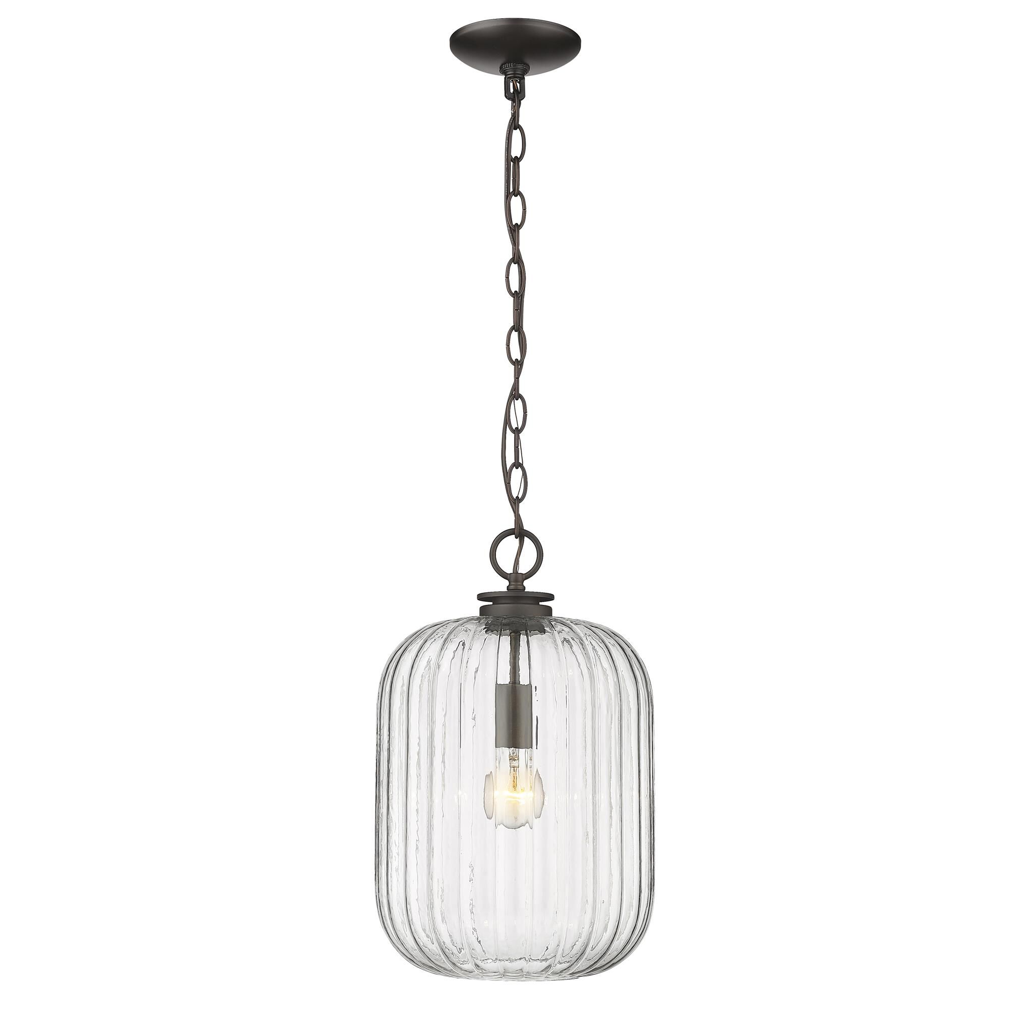 Shown in Oil Rubbed Bronze finish and Clear Reeded Glass shade