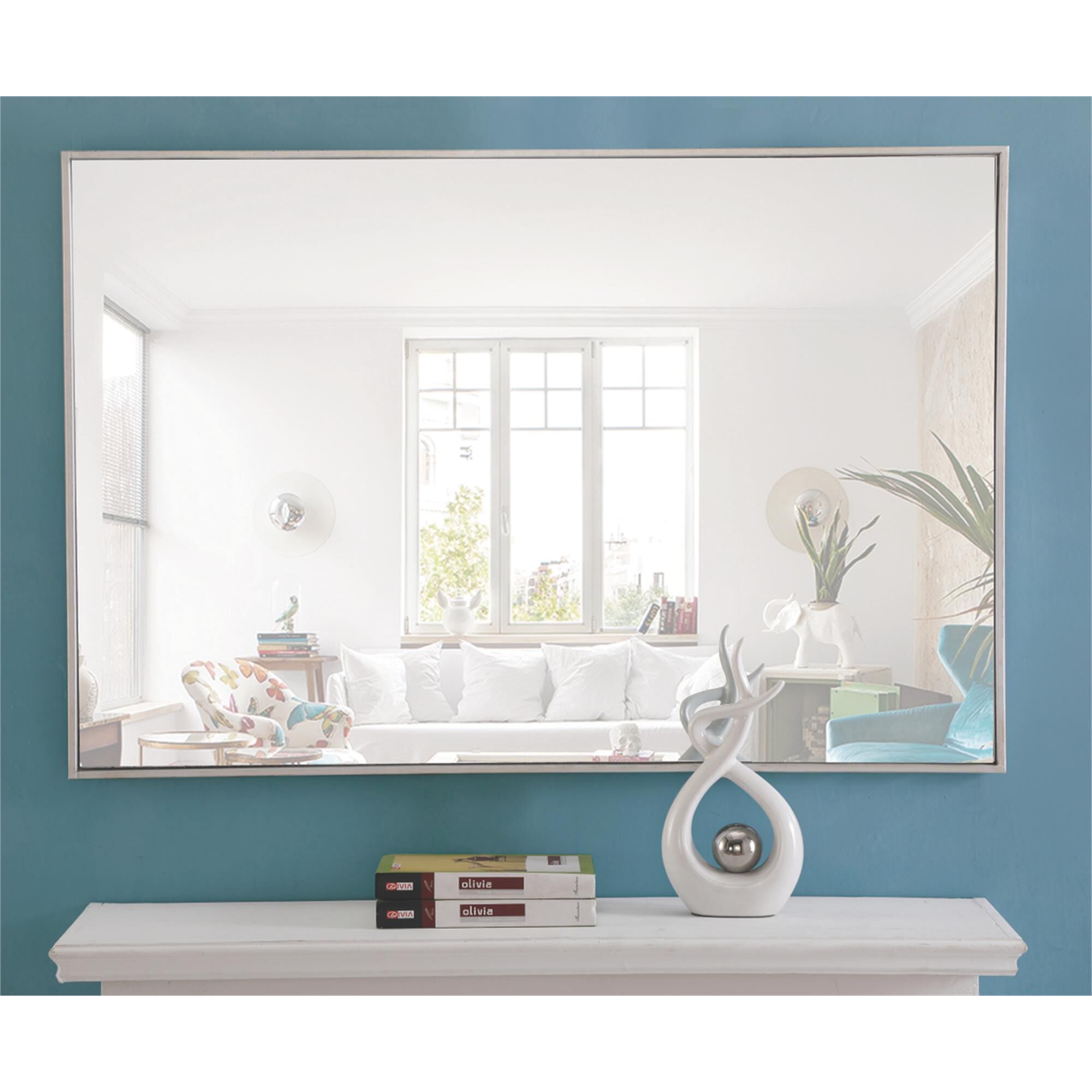 Shown in Silver finish and Clear Mirror Beveled glass
