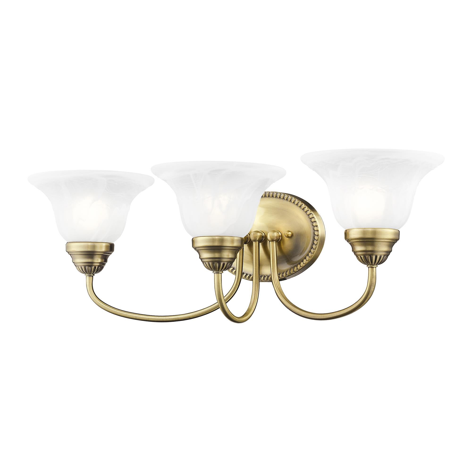 Shown in Antique Brass finish and White Alabaster glass