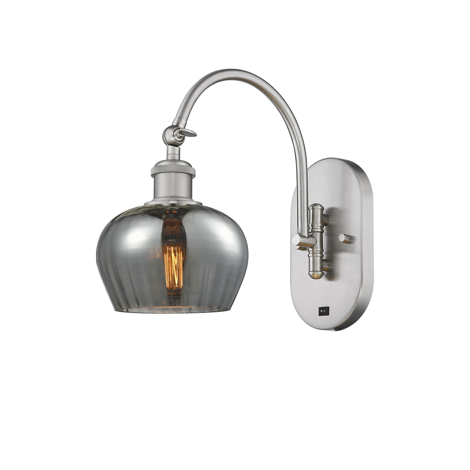 Shown in Brushed Satin Nickel finish and Plated Smoke glass