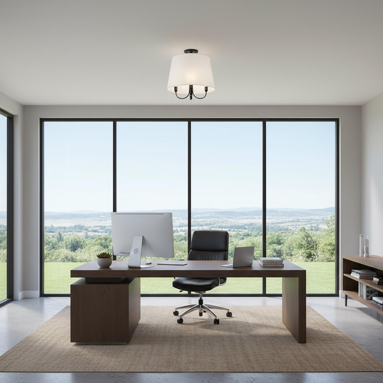 Shown in Black finish and White Linen shade