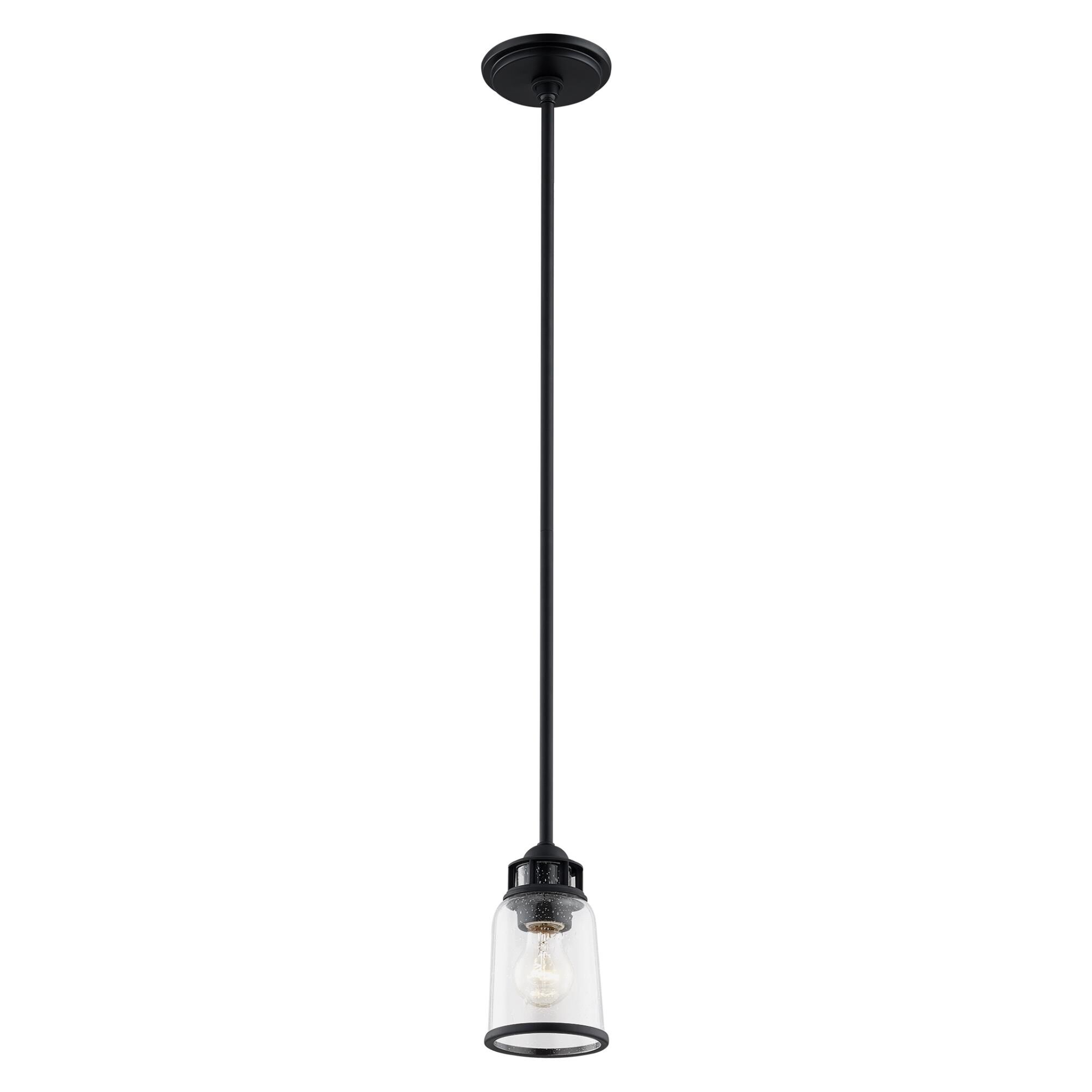 Shown in Black finish and Hand Blown Clear Seeded glass and Hand Blown Clear Seeded Glass shade