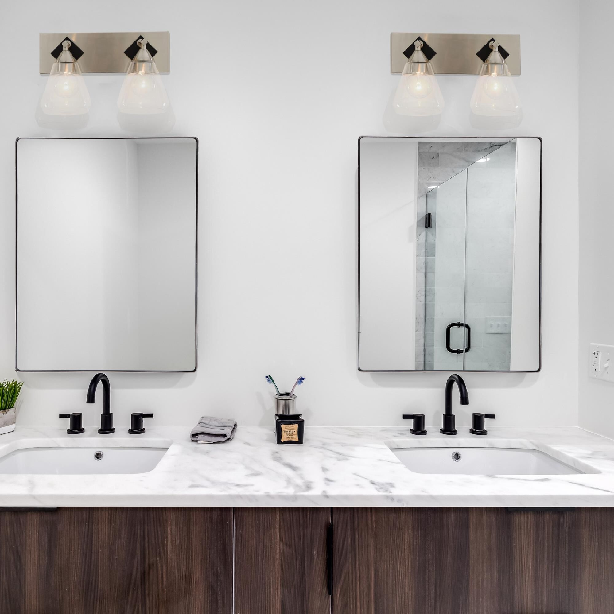 Shown in Brushed Nickel finish and Clear glass