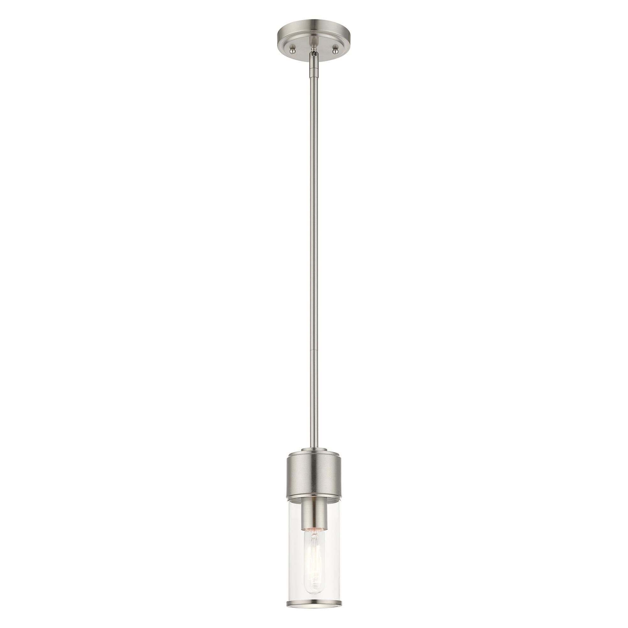 Shown in Brushed Nickel finish and Clear  glass