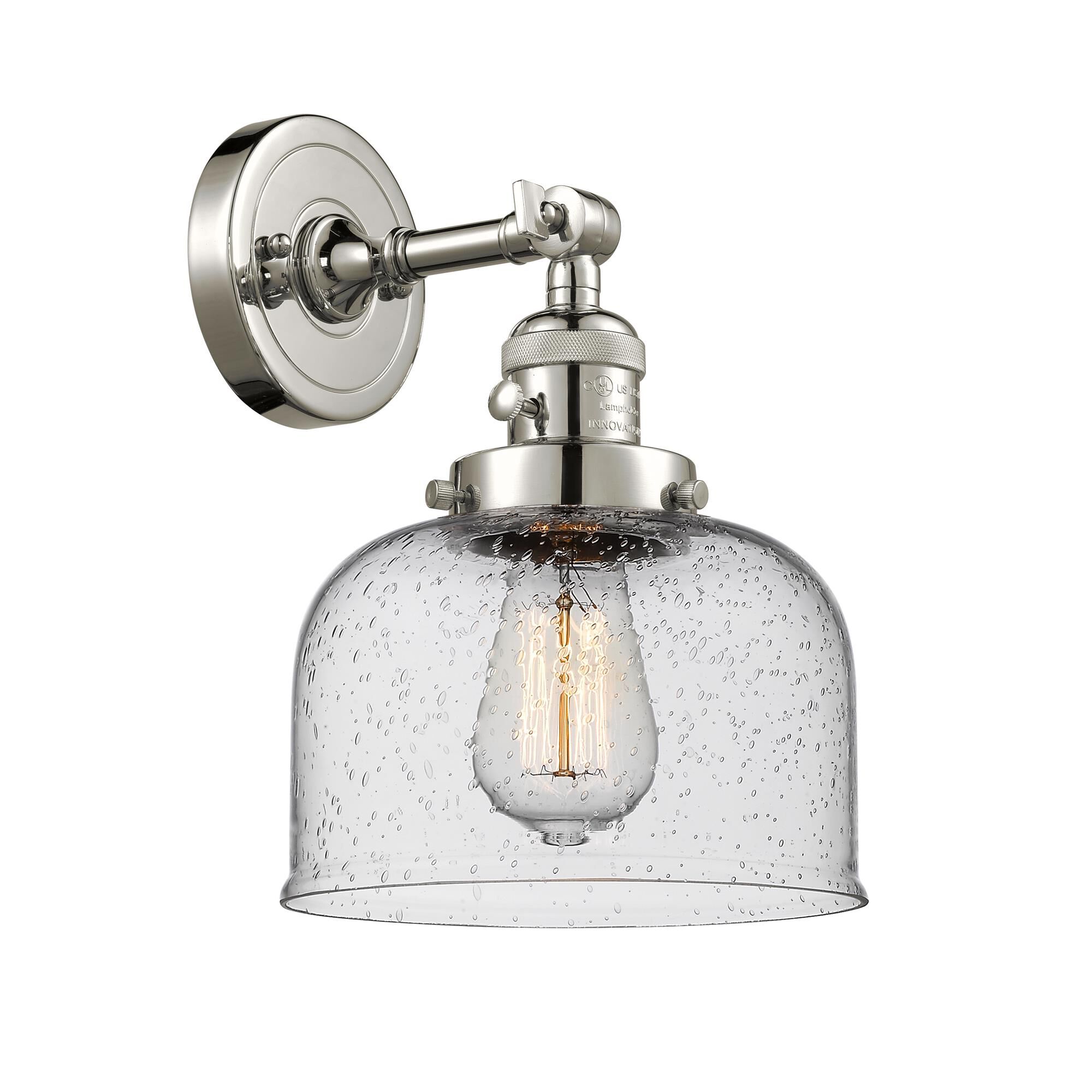 Shown in Polished Nickel finish and Seedy Large Bell glass and Switch on Socket accent