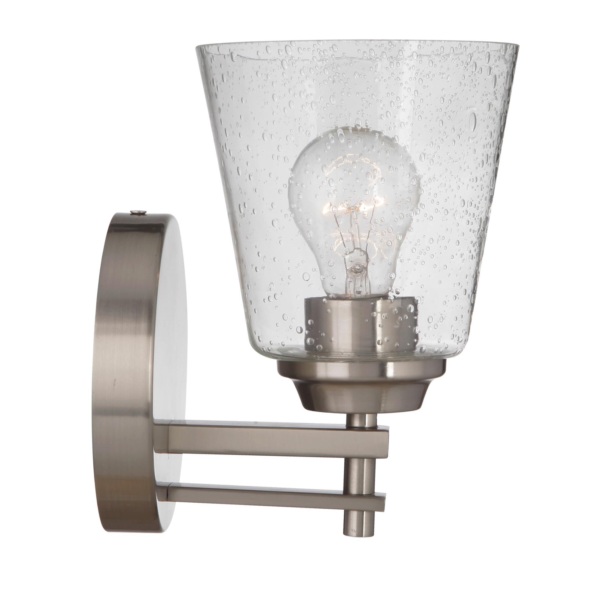 Shown in Brushed Polished Nickel finish and Clear Seeded glass and Glass shade