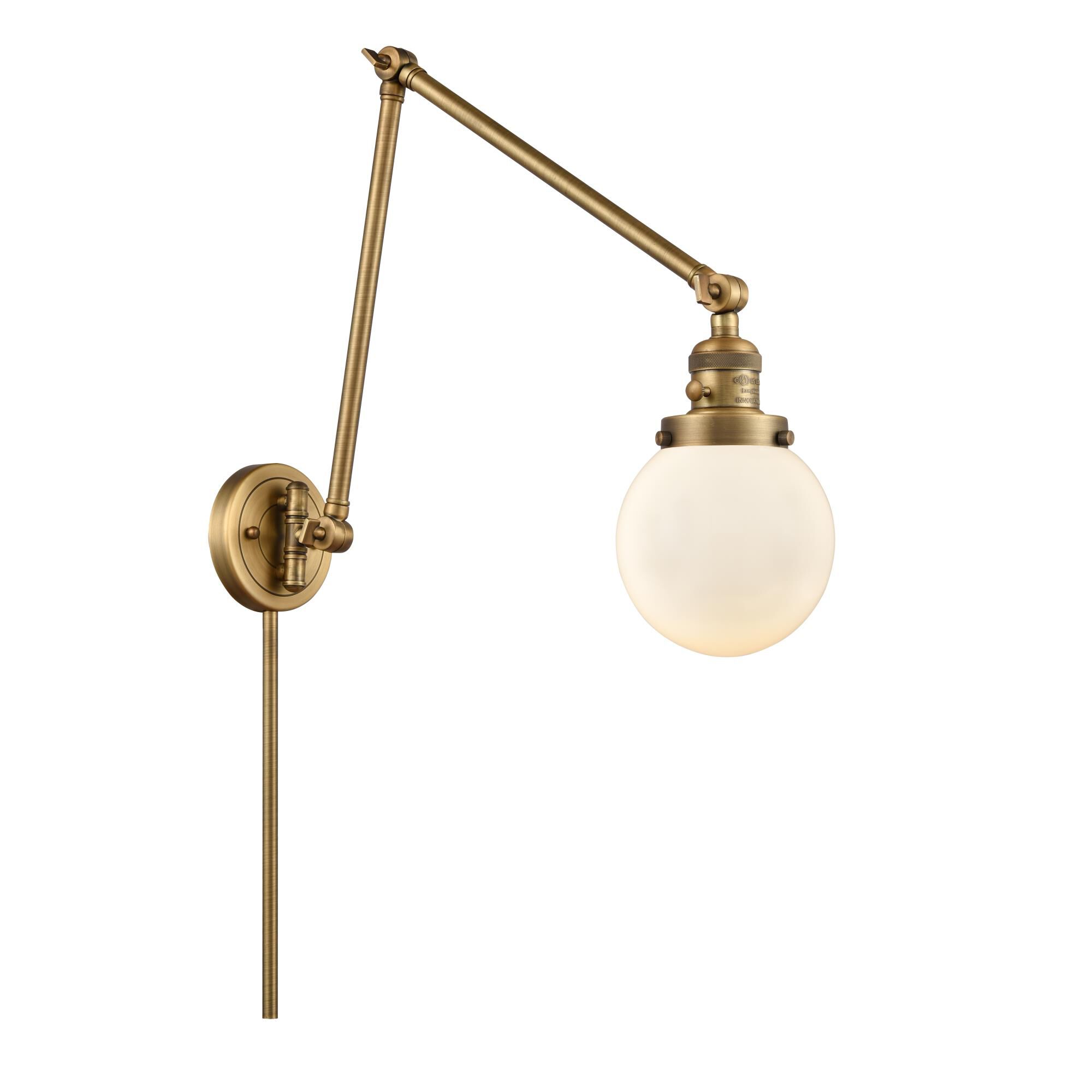 Shown in Brushed Brass finish and Matte White Cased Beacon glass
