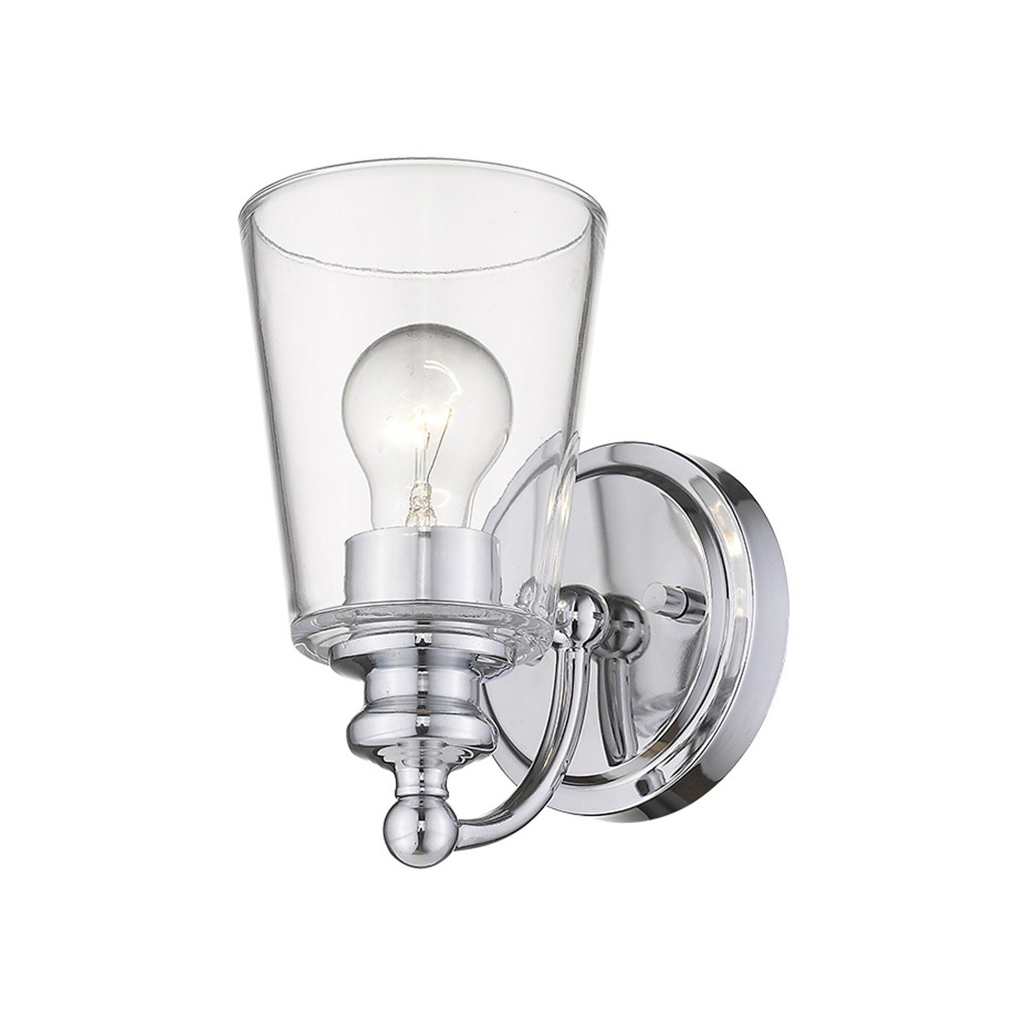 Shown in Chrome finish and Clear glass and Clear, Cone Shaped Glass shade