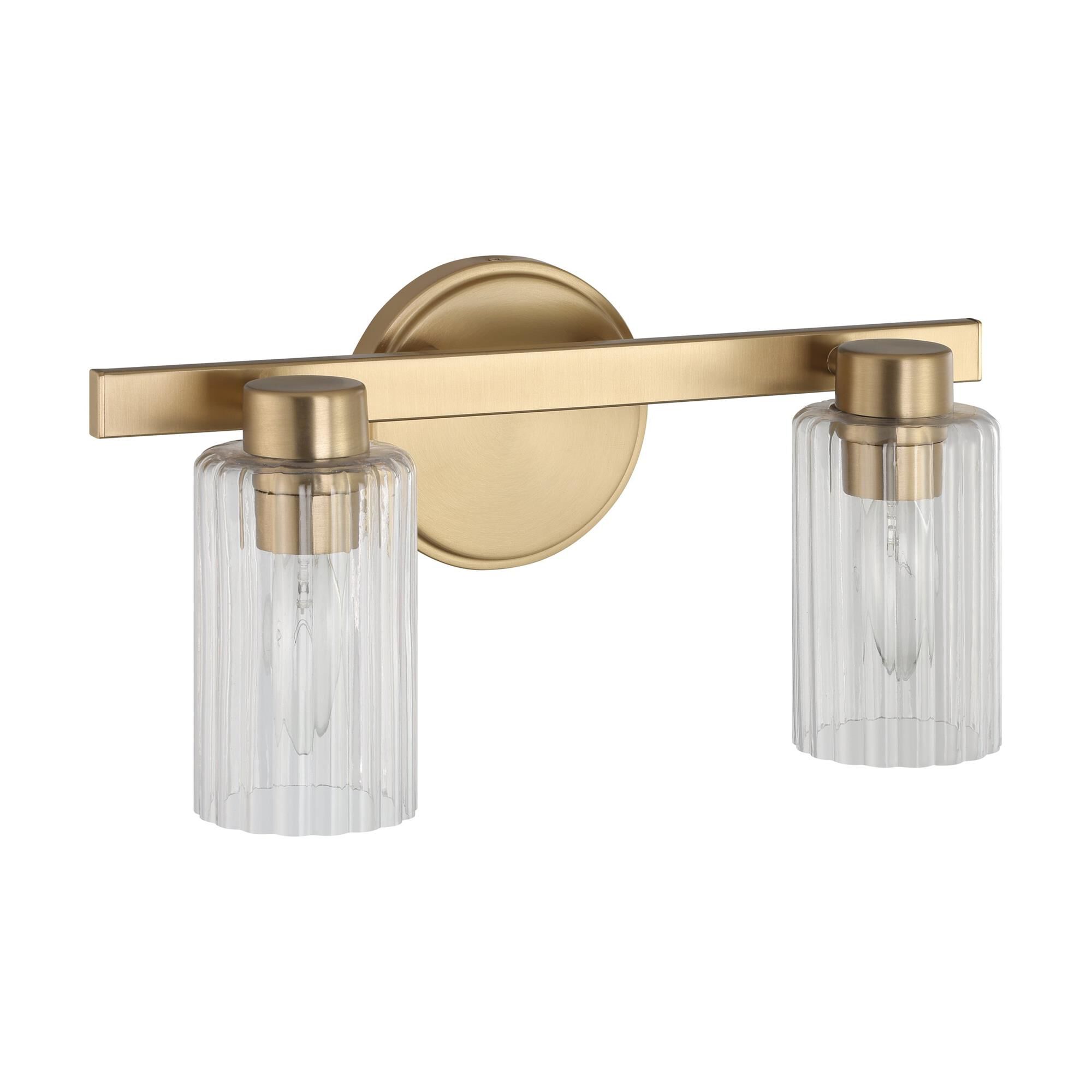Shown in Champagne Gold finish and Clear Ribbed glass