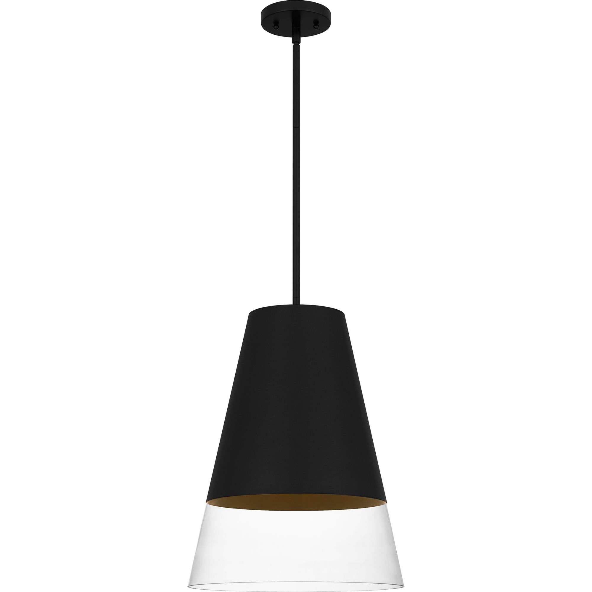Shown in Brushed Black finish and Clear Glass shade