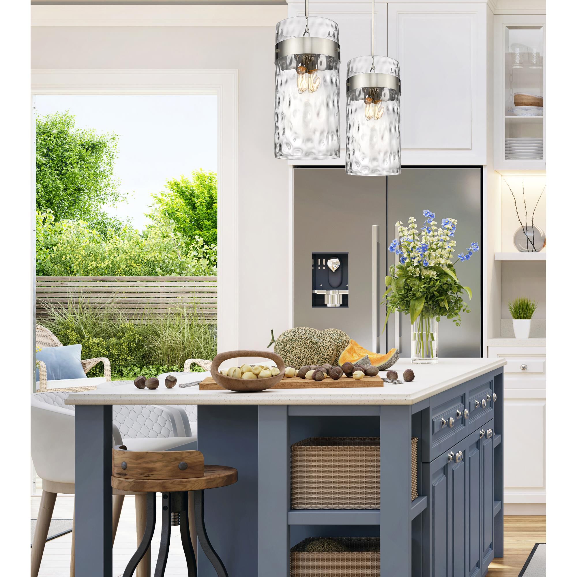 Shown in Brushed Nickel finish and Clear glass and No Shade shade