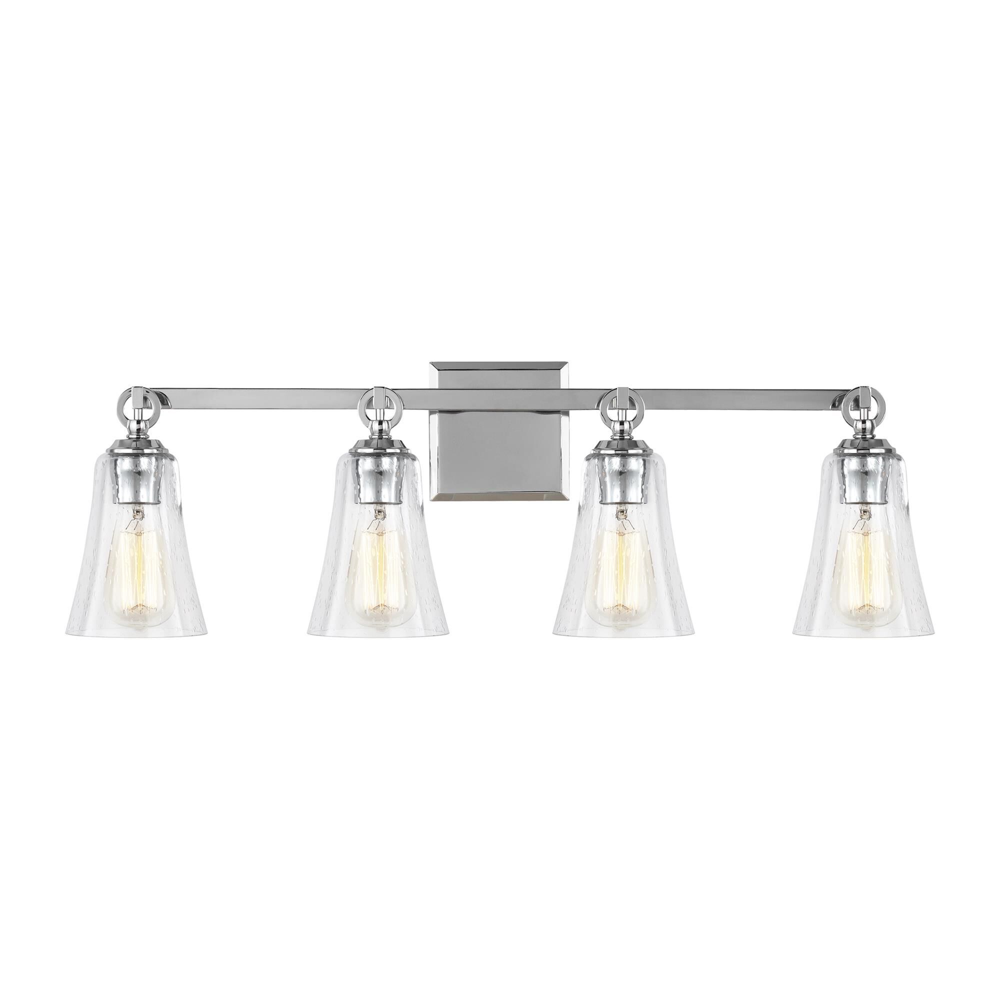 Shown in Chrome finish and Clear Seeded glass