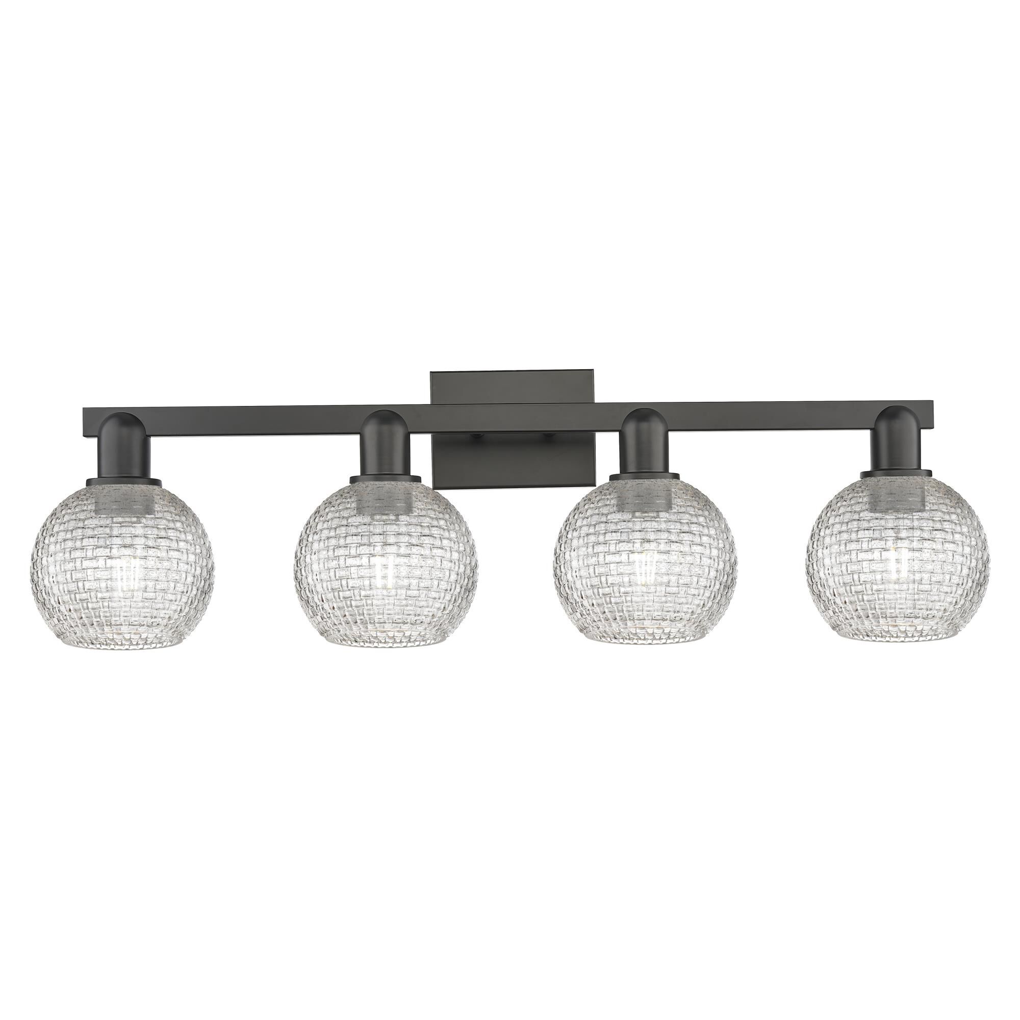 Shown in Matte Black finish and Clear Basketweave glass