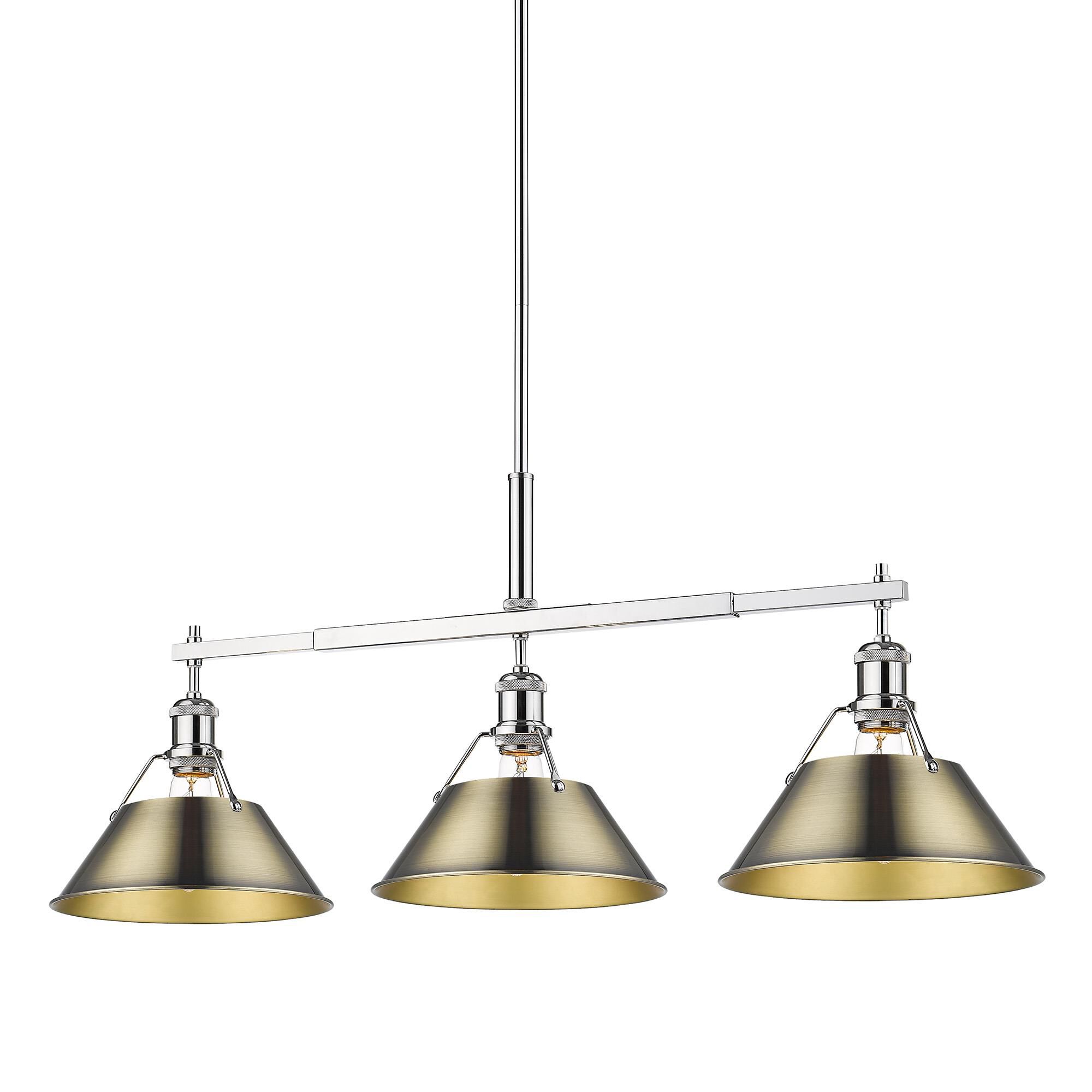 Shown in Chrome finish and Without Glass glass and Aged Brass shade