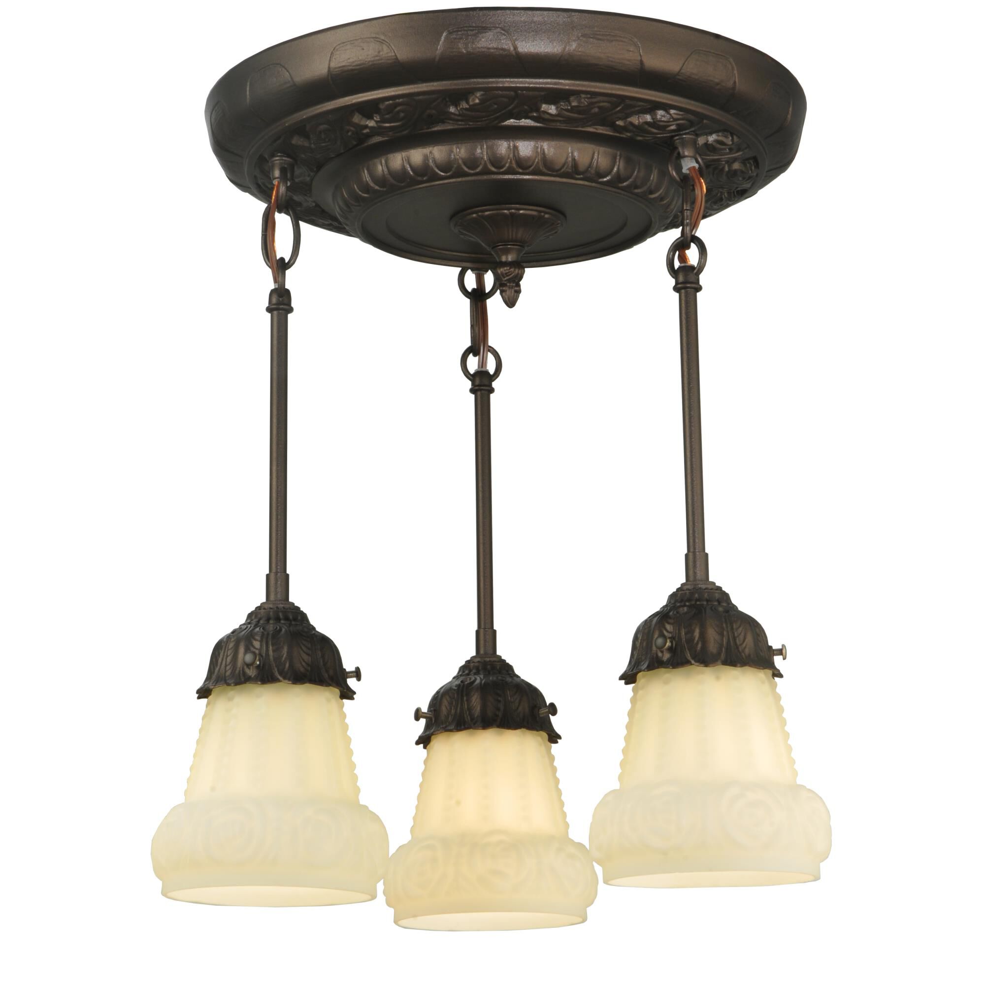 Shown in Mahogany Bronze finish and White glass