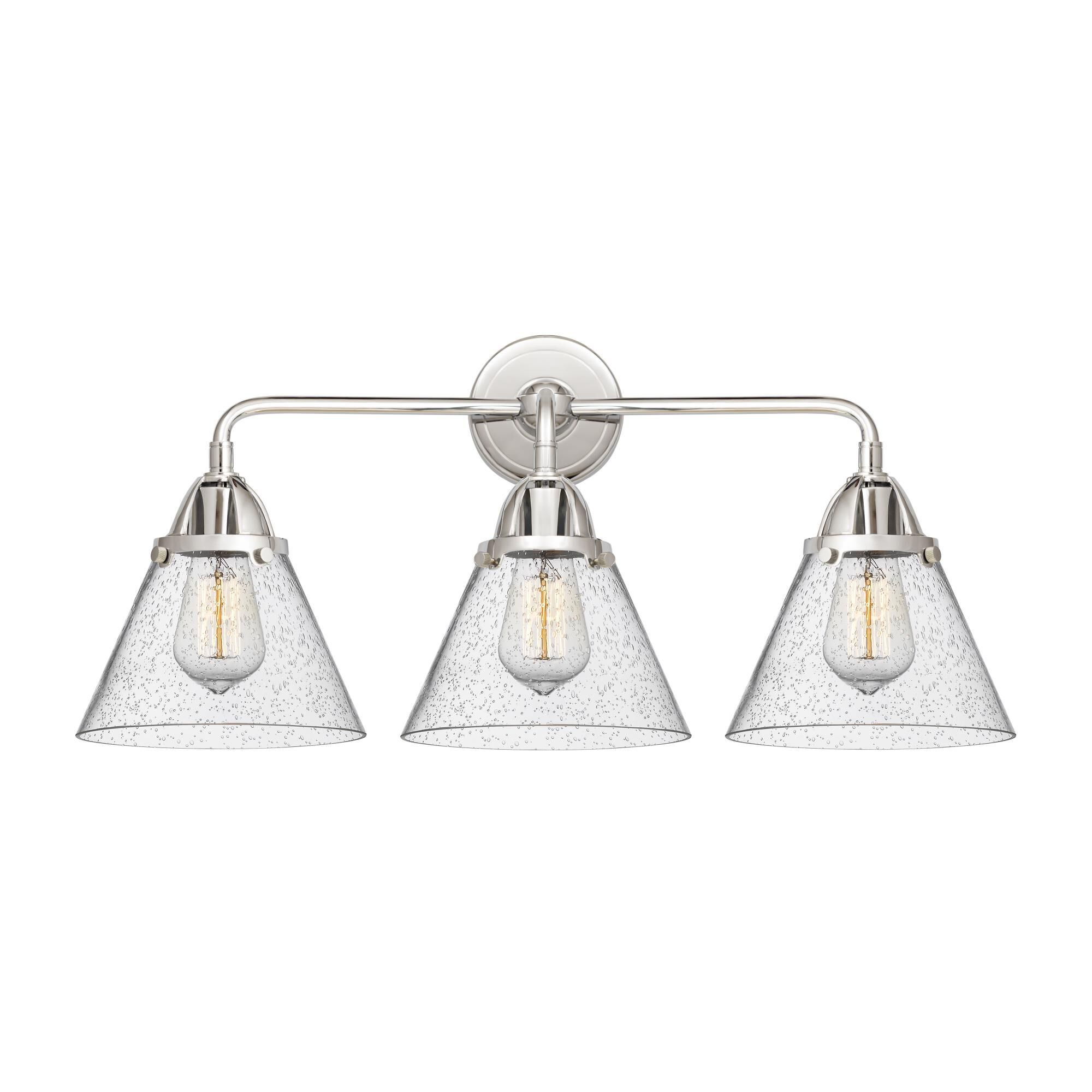 Shown in Polished Chrome finish and Seedy Large Cone glass and No Shade shade